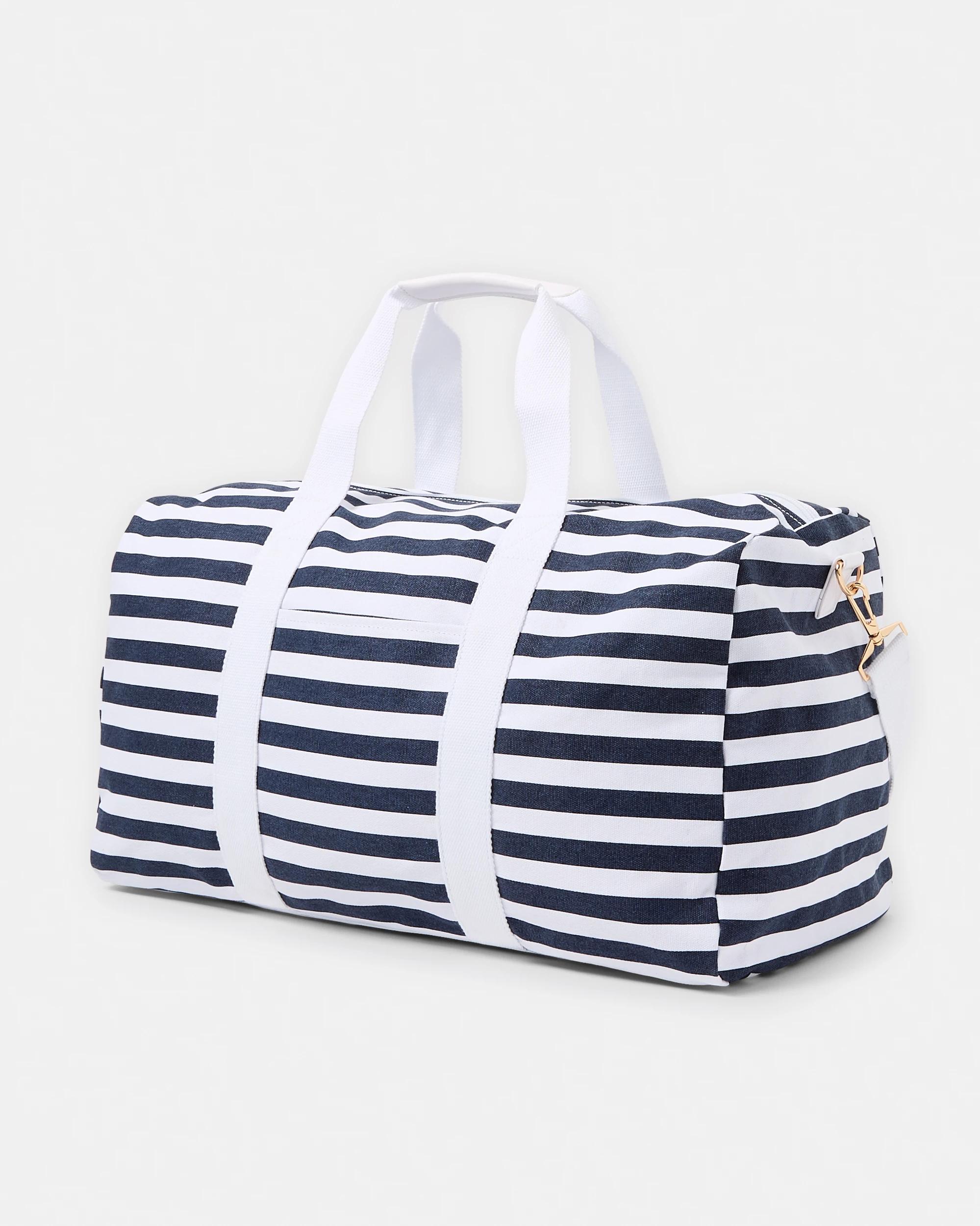 2 Canvas Weekender Bag Navy Strp, 2 of 5