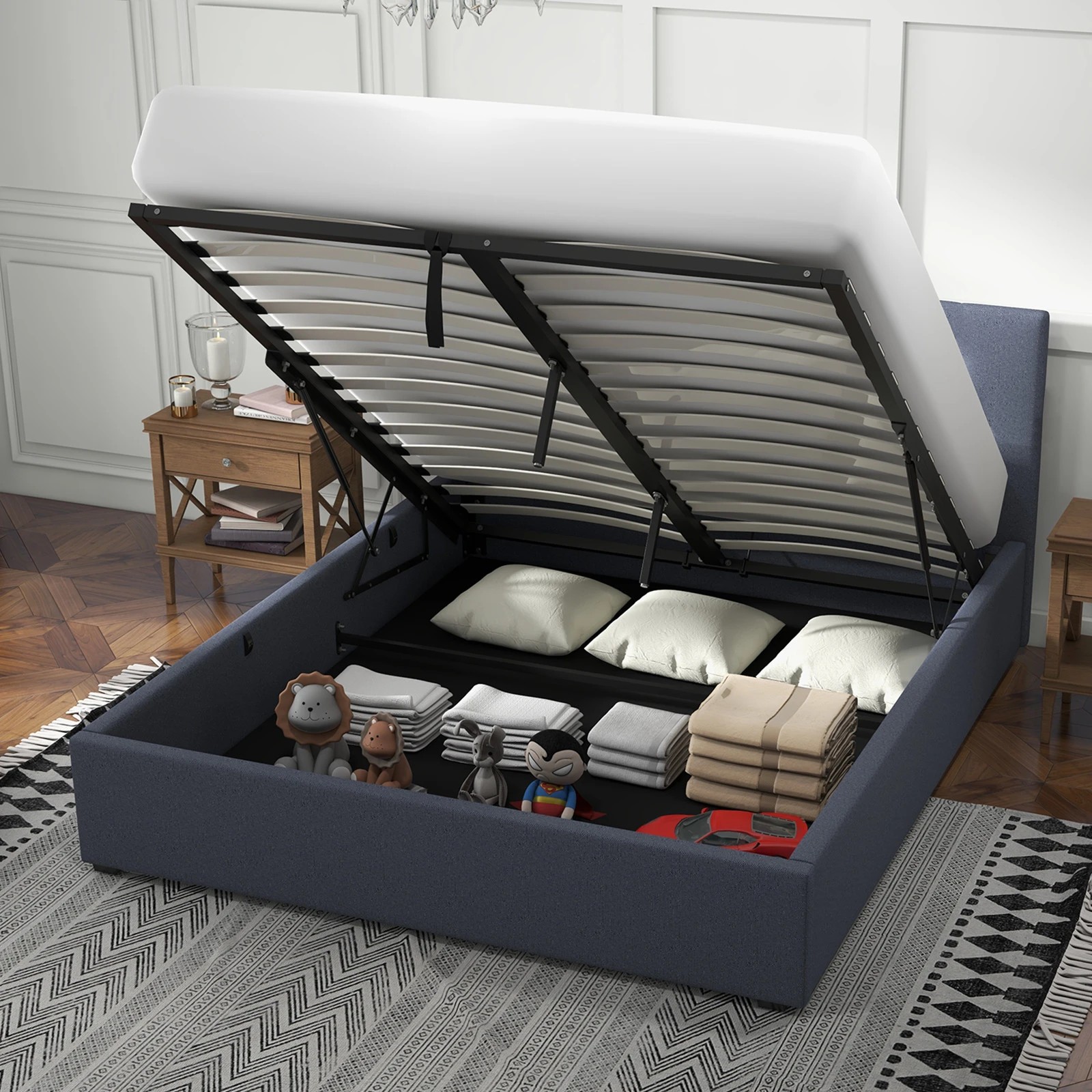 10 Milano Décor Luxury Gas Lift Bed Frame Base And Headboard With Storage Single - Charcoal, 10 of 10