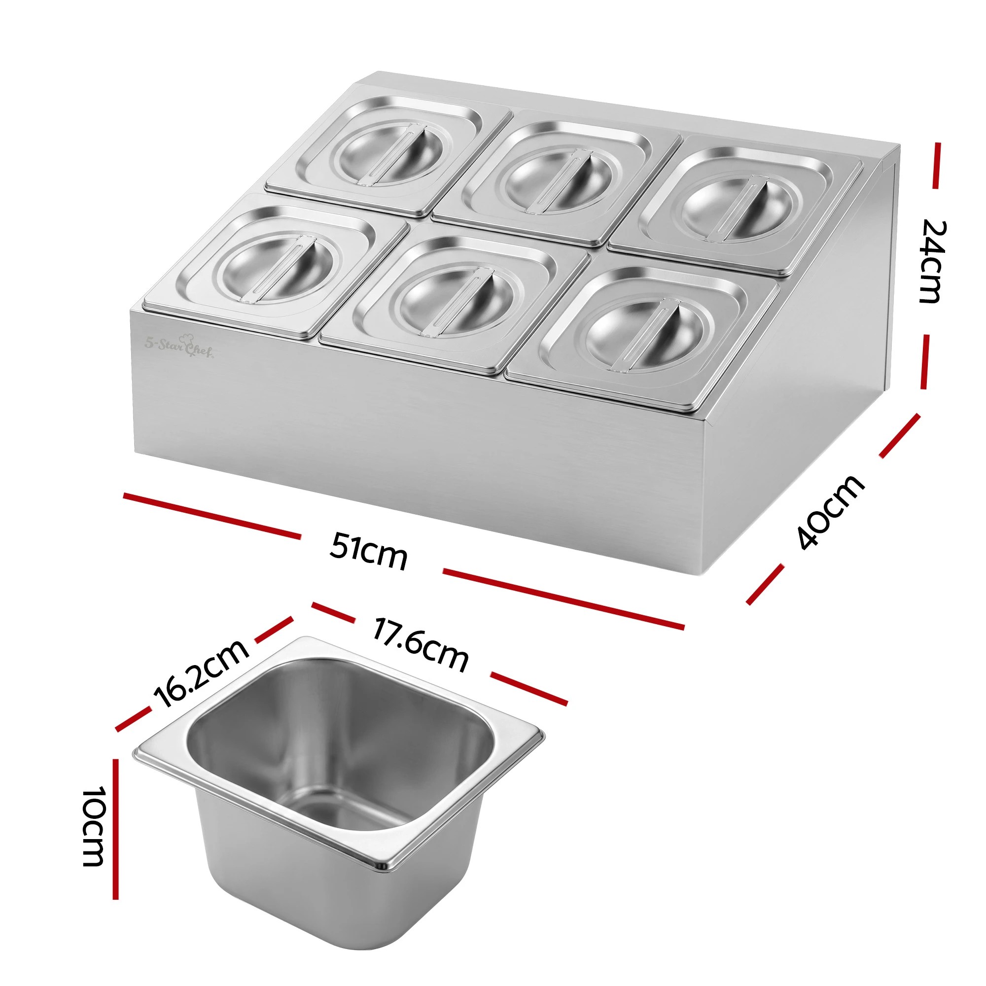 3 5-Star Chef 6 Pan Food Serving Display Station Stainless Steel with Lids - Silver, 3 of 8
