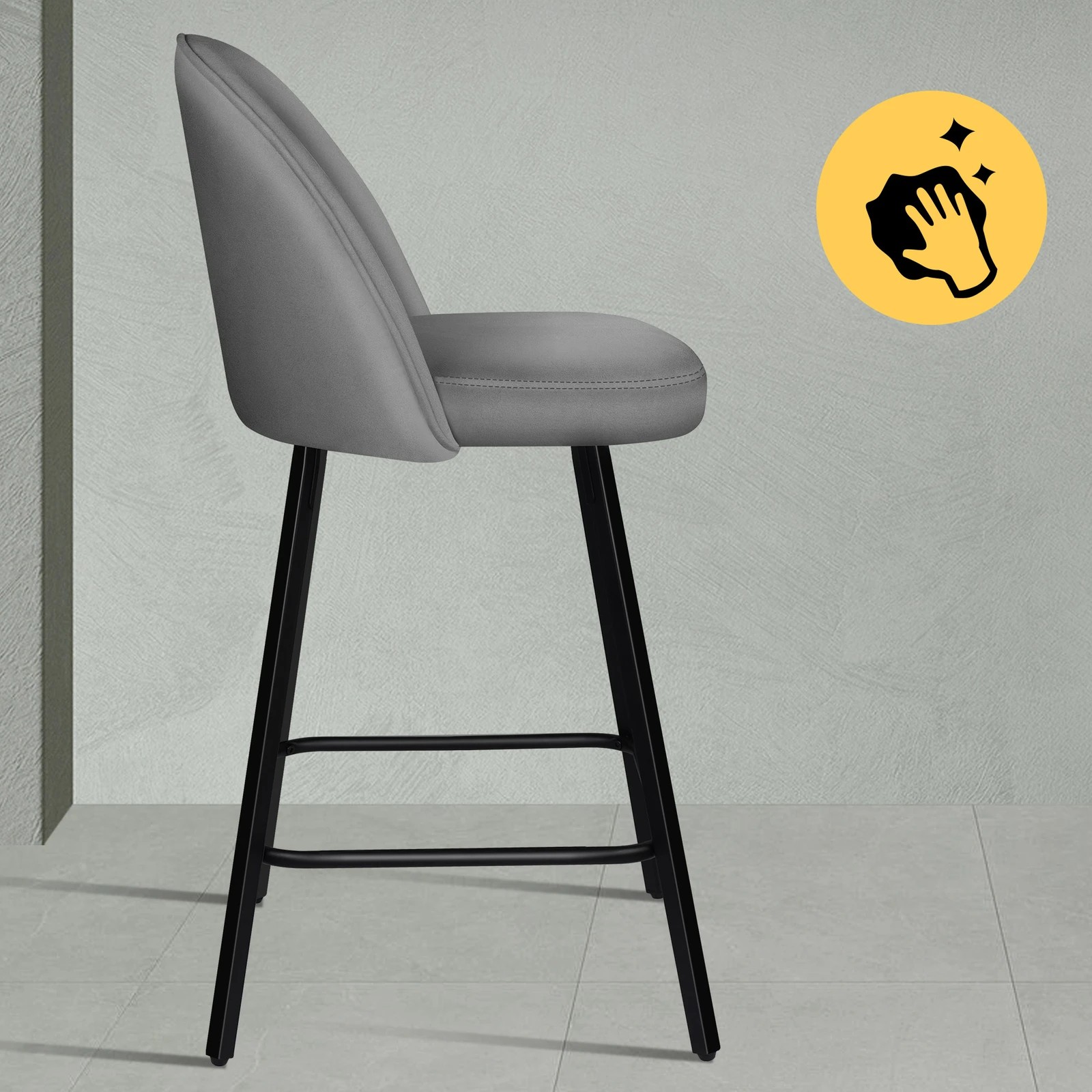 6 Alfordson 2x Bar Stools Velvet Chair - Grey, 6 of 8