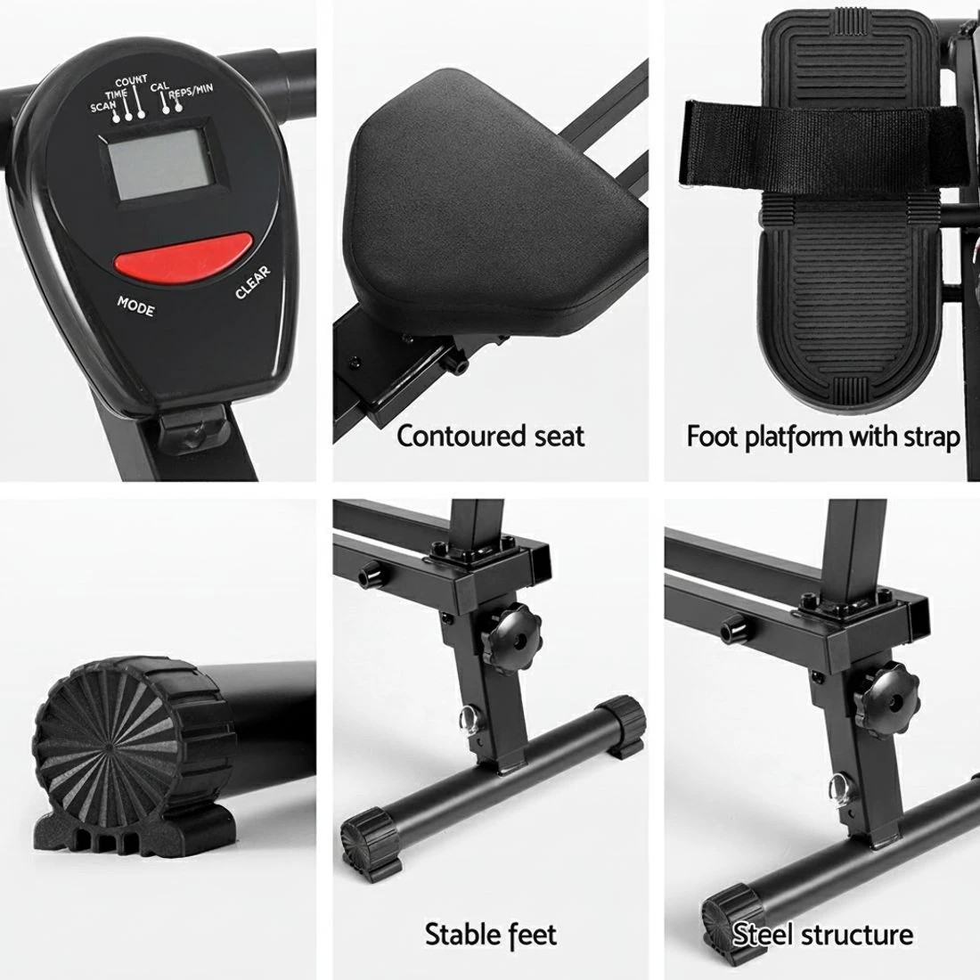 6 Everfit Hydraulic Rowing Machine Rower 12 Levels Resistance Exercise Fitness Gym - Black, 6 of 6