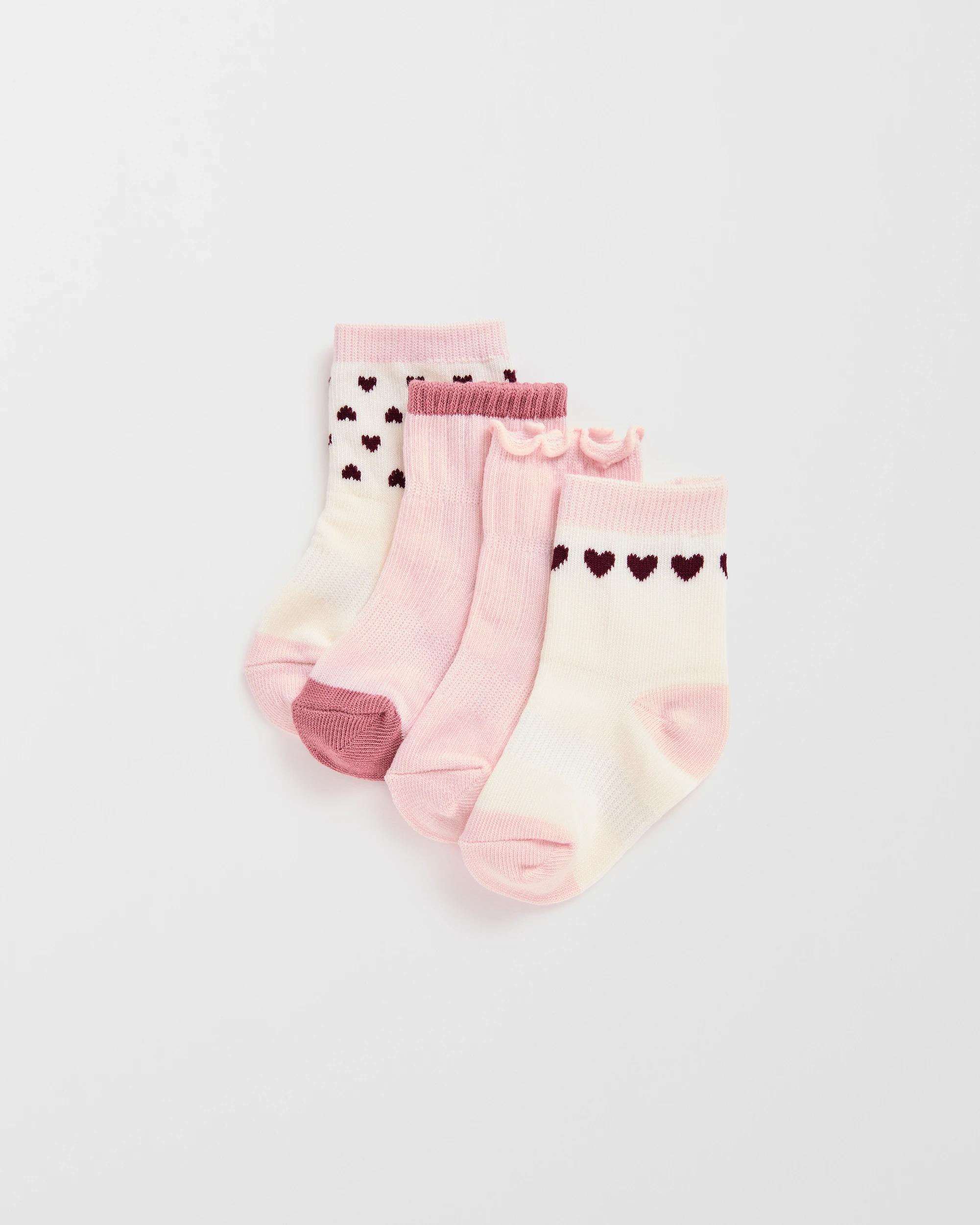 1 Target Baby Baby Australian Cotton Blend 4 Pack Textured/Trimmed Crew Socks HEARTS, 1 of 3