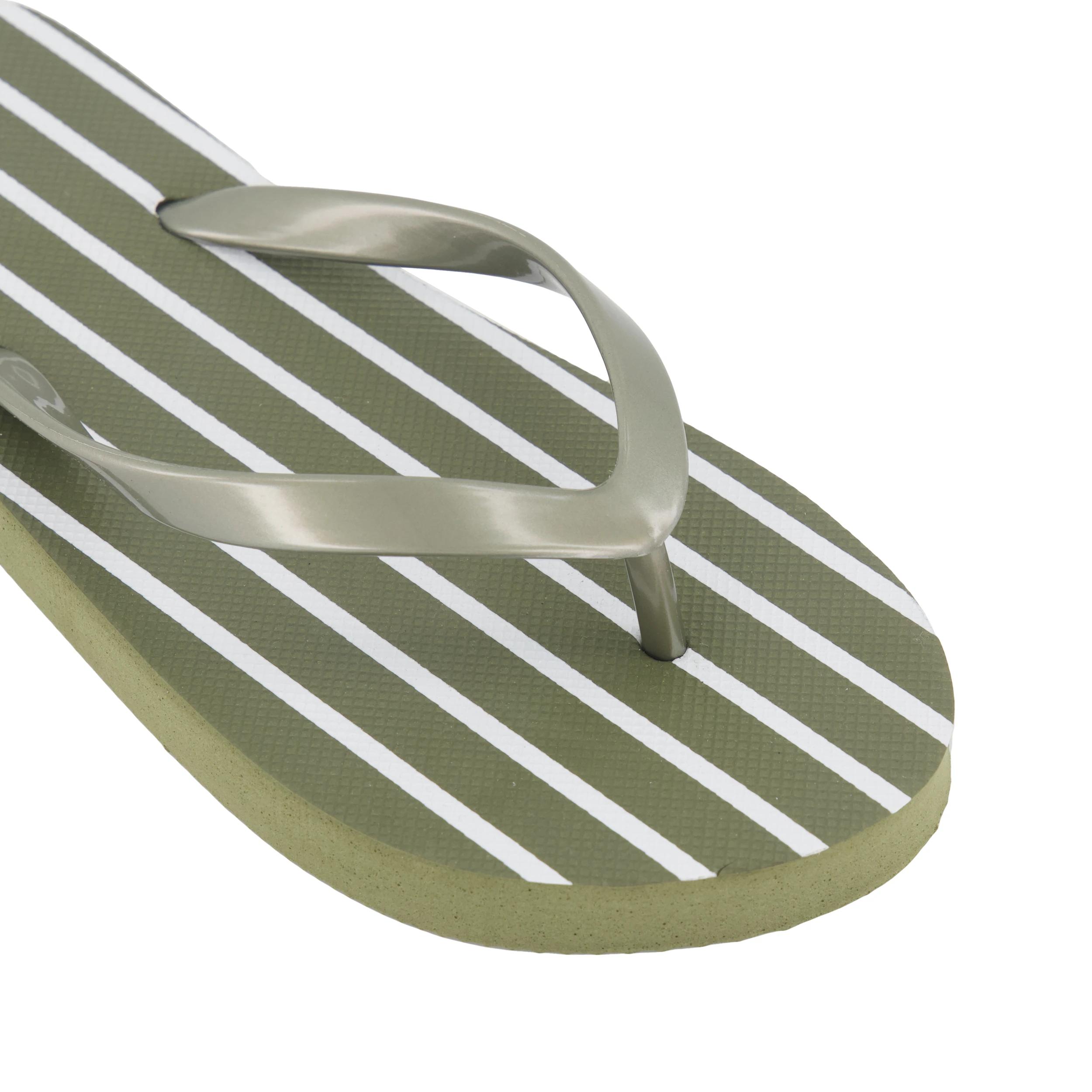 3 Printed Recycled Beach Thongs Strp Olive, 3 of 3