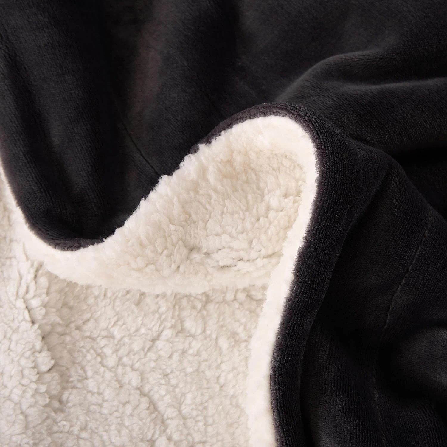 3 Gioia Casa Teddy Sherpa Throw Reversible Soft Flannel Velvet Throw Blanket - Charcoal, 3 of 5