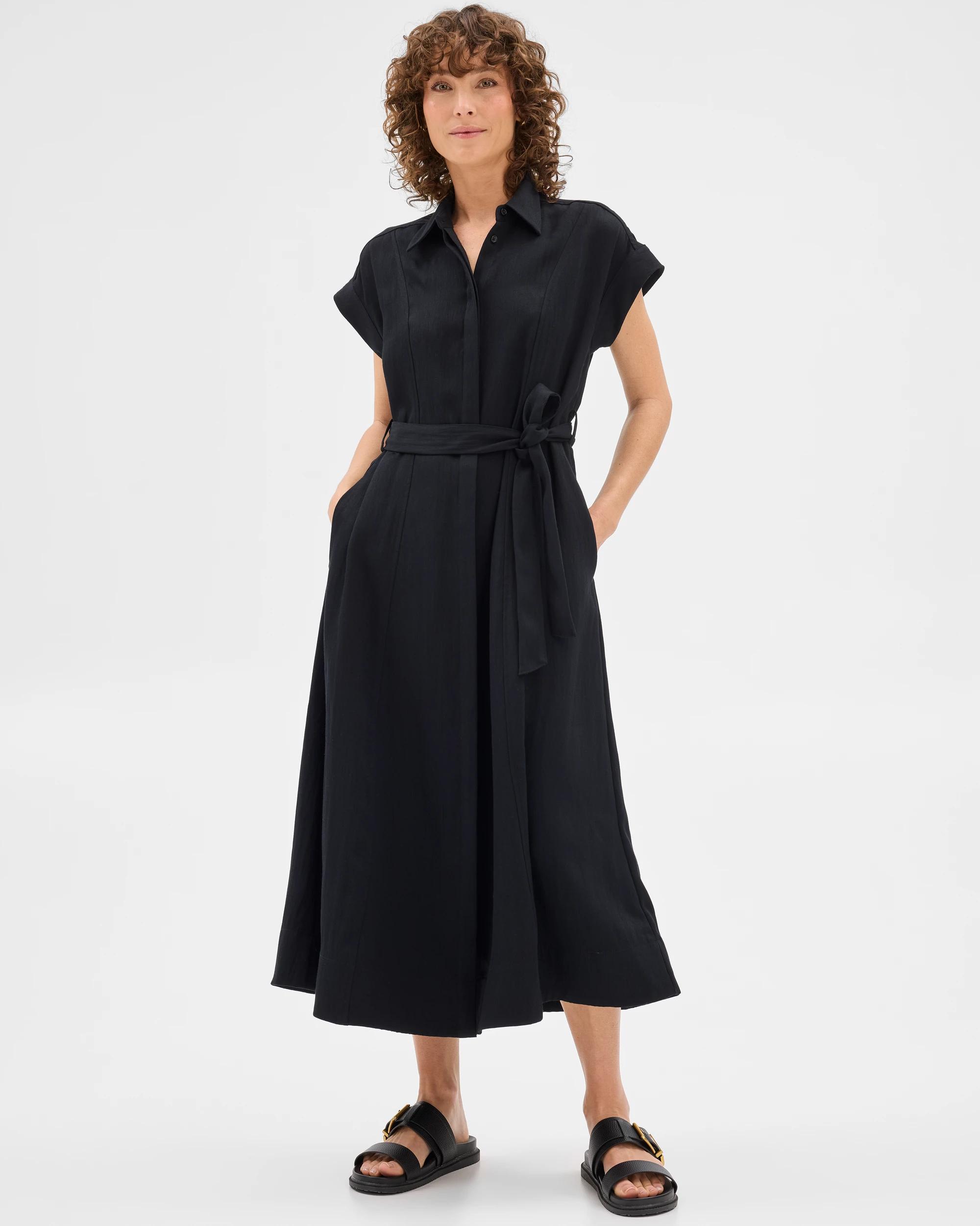 1 Summer Twill Midi Shirt Dress - Preview BLACK, 1 of 7