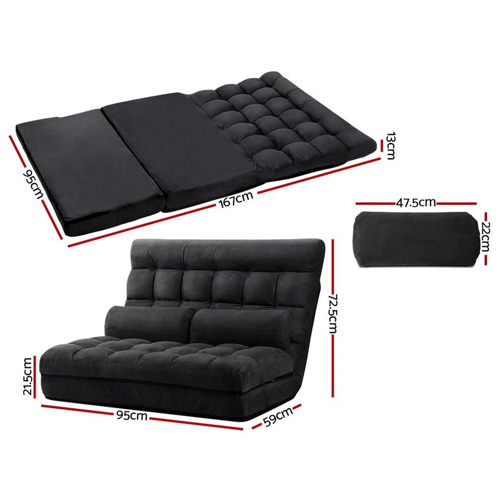 2 Artiss Lounge Sofa Bed 2-seater Charcoal Suede - Black, 2 of 7