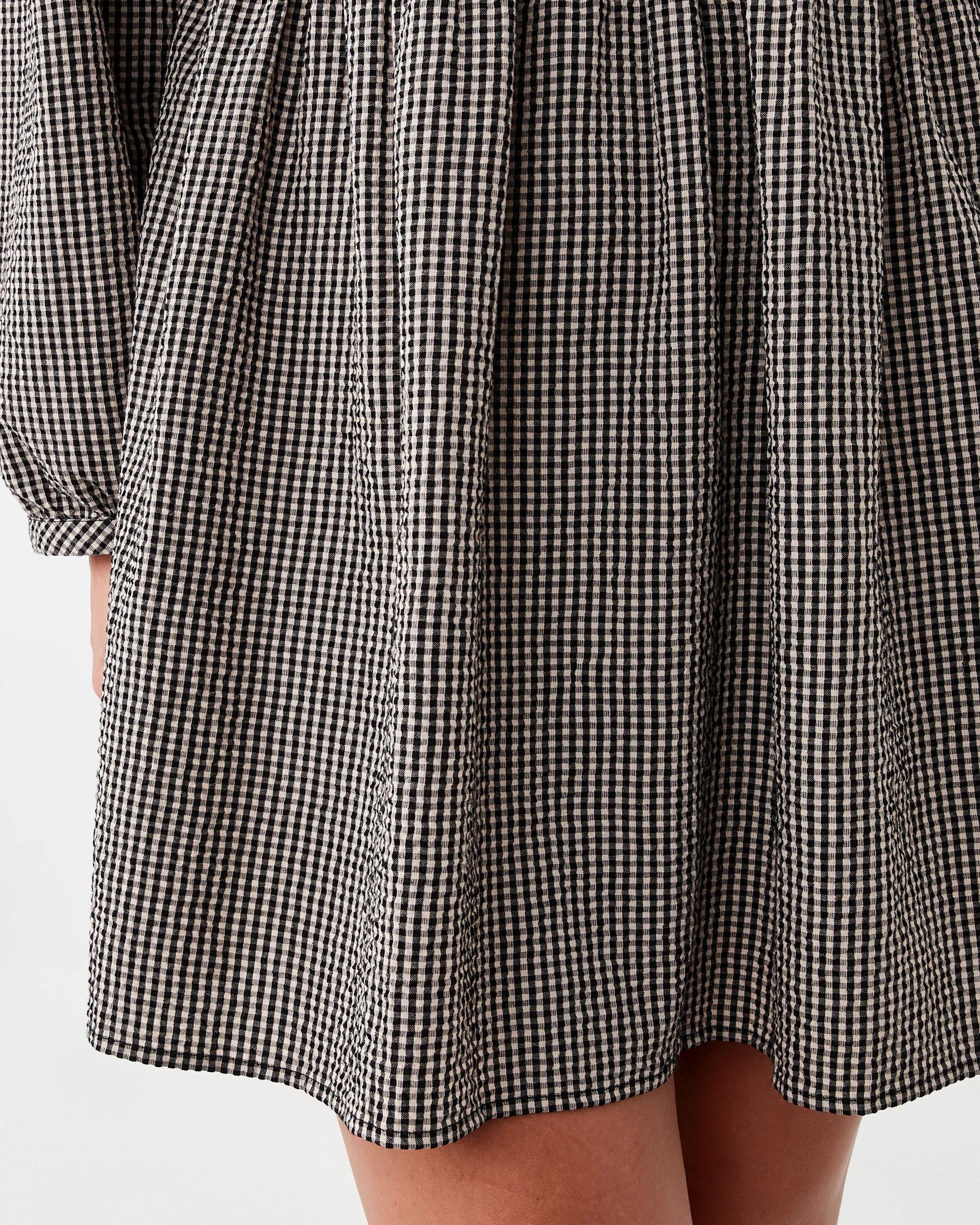 6 Long Sleeve Collared Mini Dress Black Ging, 6 of 8