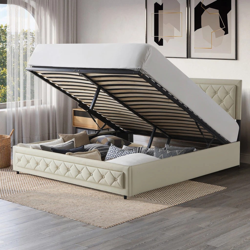 8 Zzz Atelier Vienna King Single Storage Bed Frame with Gas Lift and Adjustable Headboard - Beige, 8 of 9