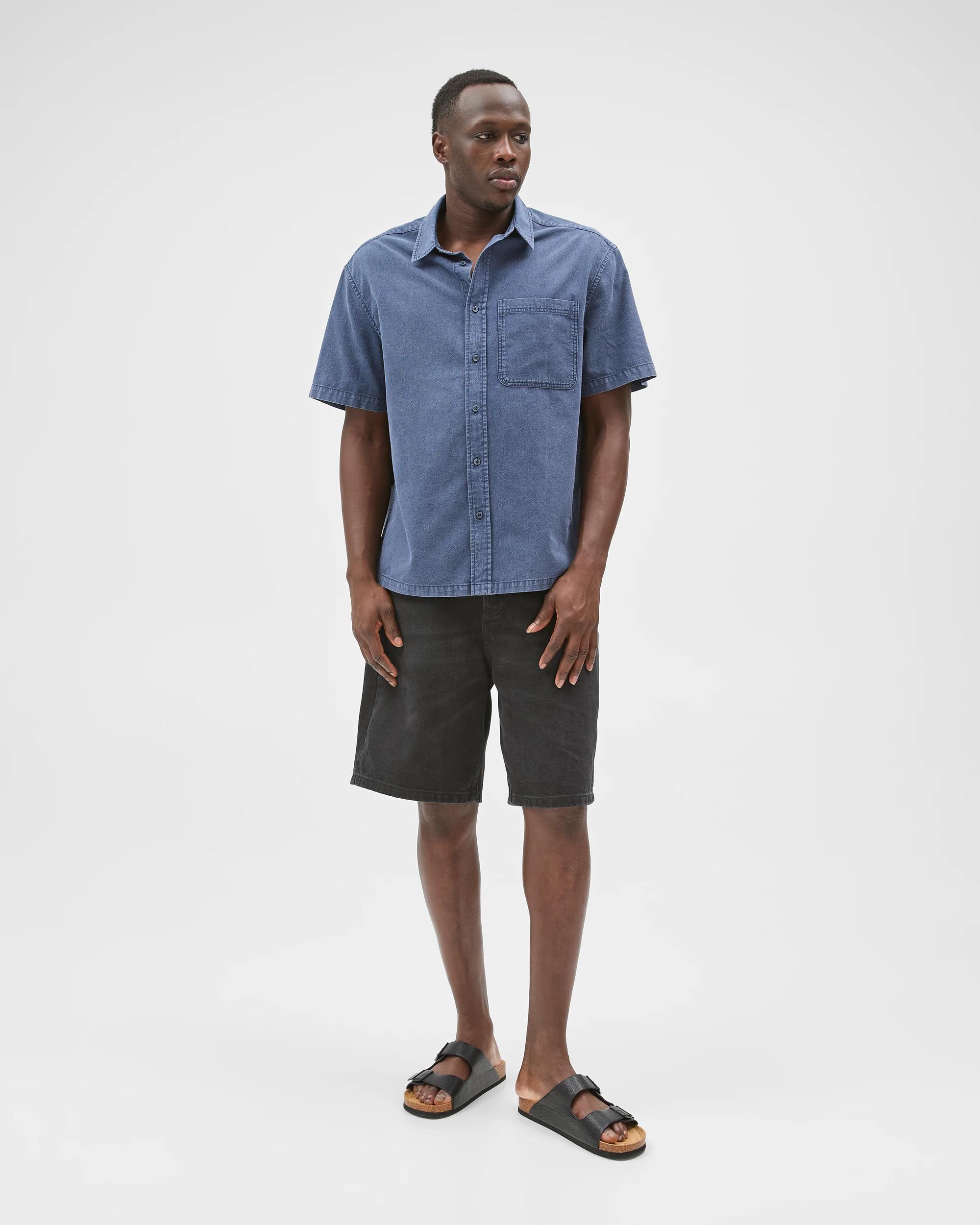 1 Commons Australian Cotton Plain Textured Boxy Fit Short Sleeve Shirt OMBRE BLUE, 1 of 7