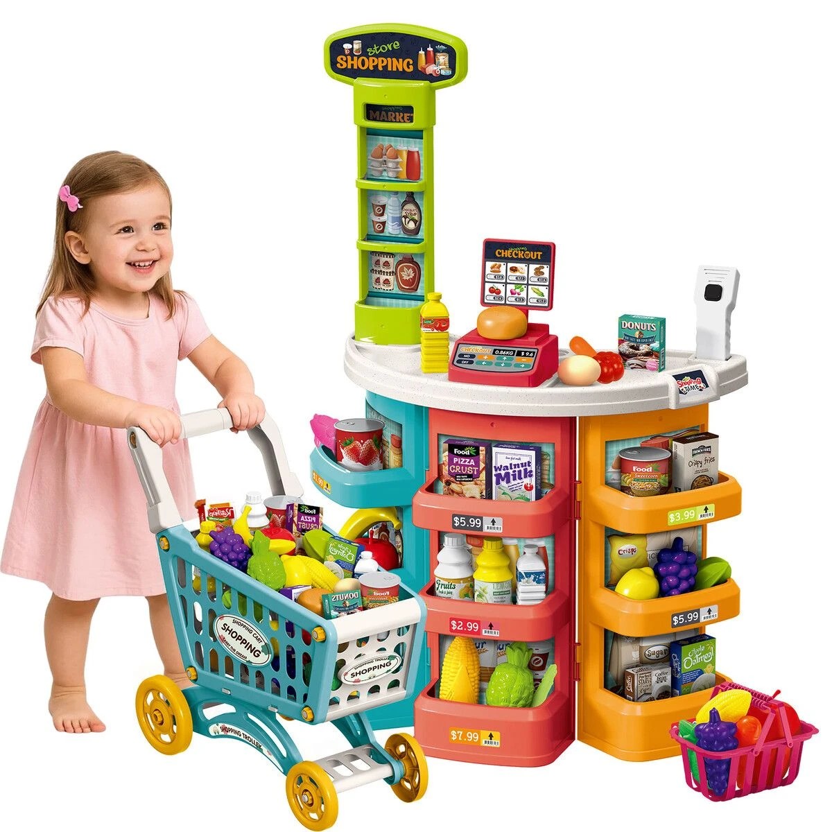 4 AUSWAY Kids Pretend Play Toys Set Market Shop Grocery, 4 of 4
