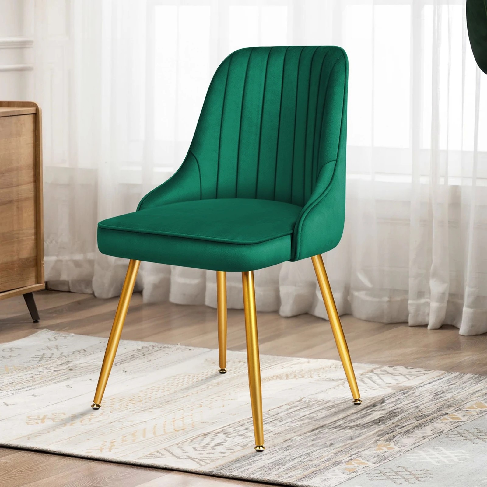 5 Alfordson 2x Dining Chairs Kitchen Accent Lounge Padded Tufted Seat Velvet - Green, 5 of 10