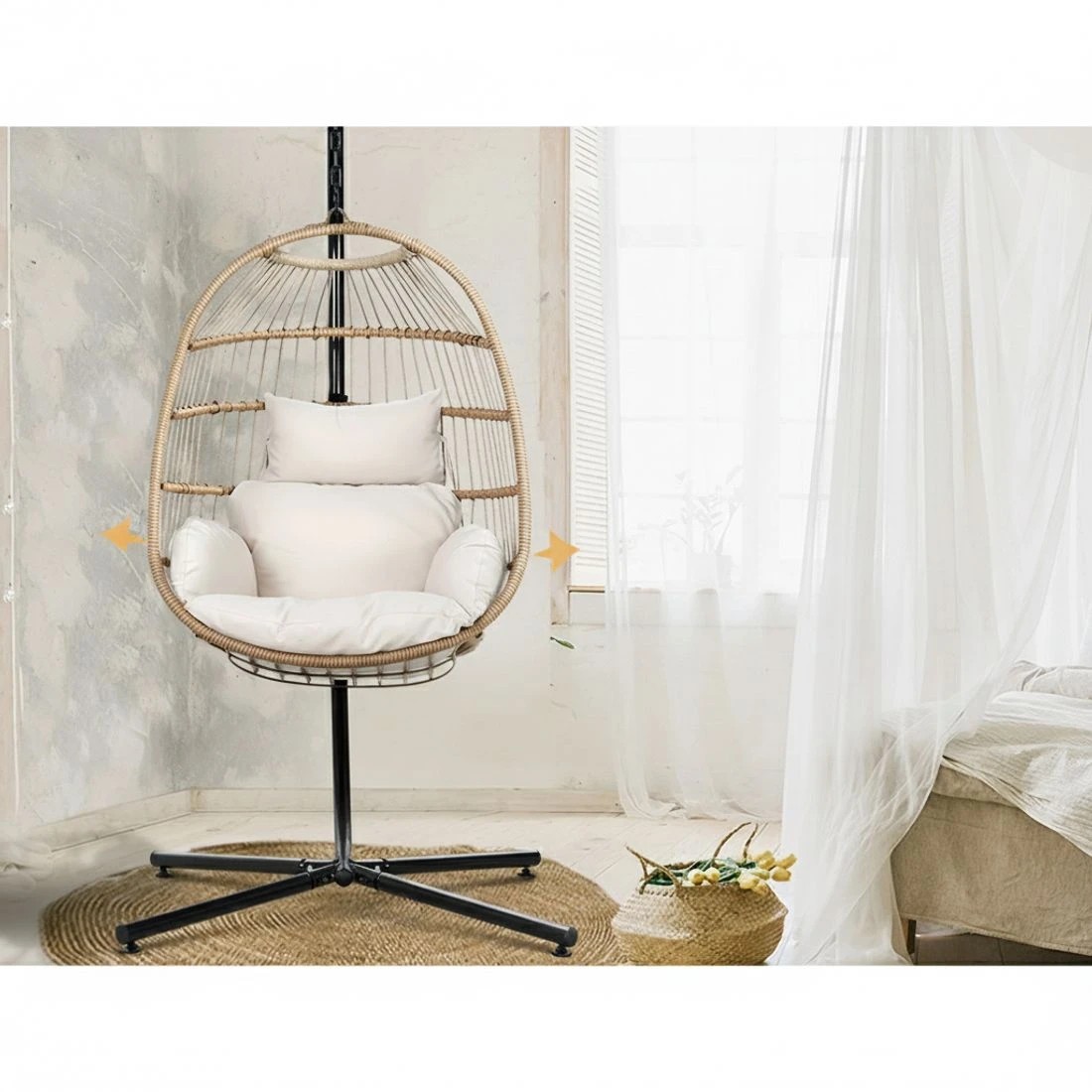 4 Gardeon Outdoor Egg Swing Chair Wicker Rope Furniture Pod Stand Foldable - Multi, 4 of 5