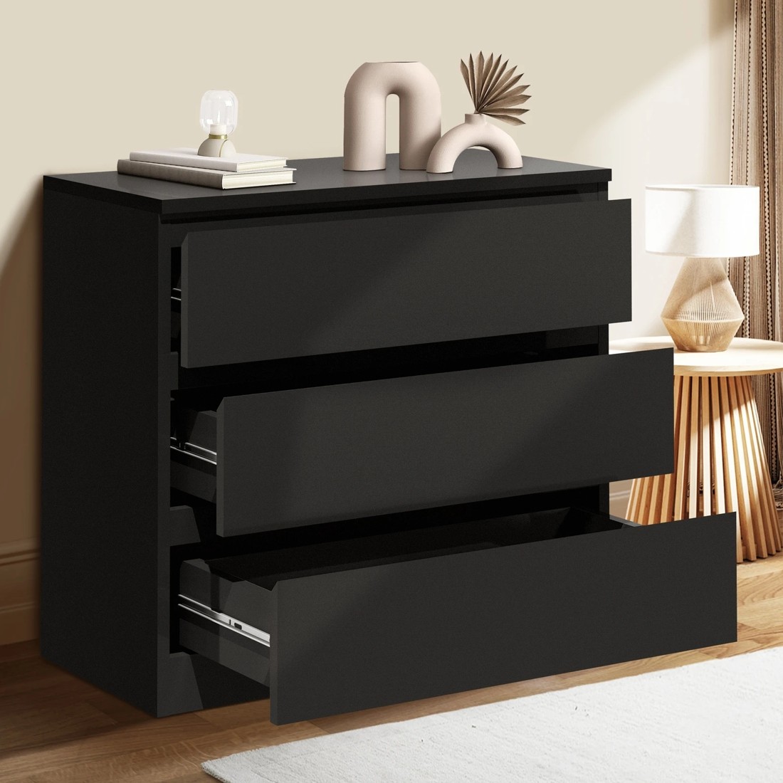 3 Oikiture 3 Chest Of Drawers Lowboy Dresser Table Storage Cabinet Bedroom
 - Black, 3 of 10