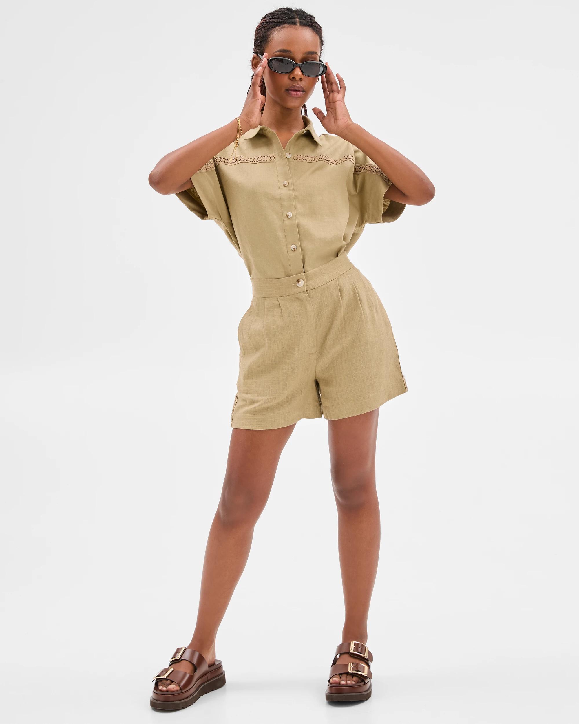 2 Target Petites Linen Blend Crochet Trim Shorts QUINOA, 2 of 6