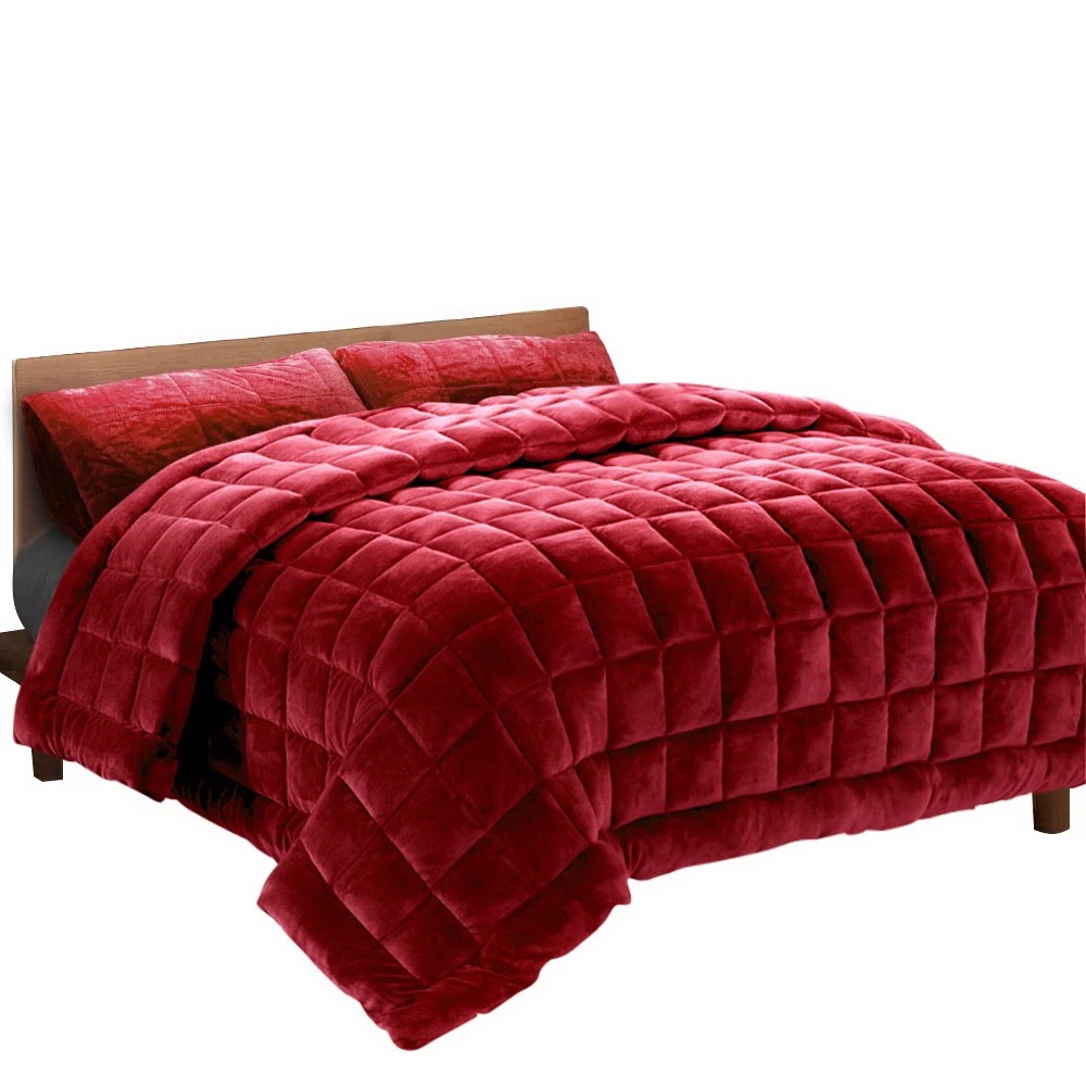 1 Giselle Bedding Faux Mink Quilt Burgundy Super King - Super King Bed - Burgundy, 1 of 6
