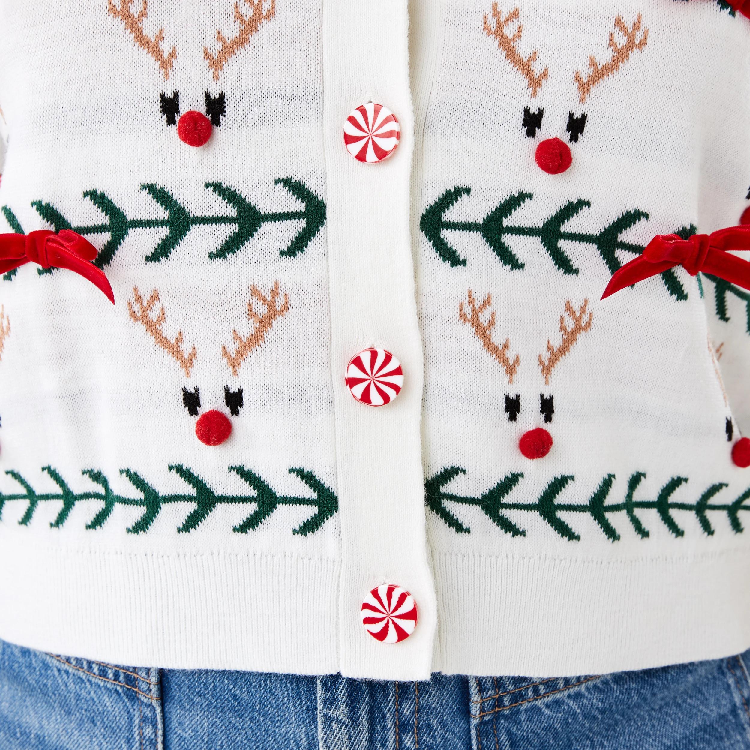 6 Short Sleeve Christmas Cardigan XMAS DEER ECRU, 6 of 7