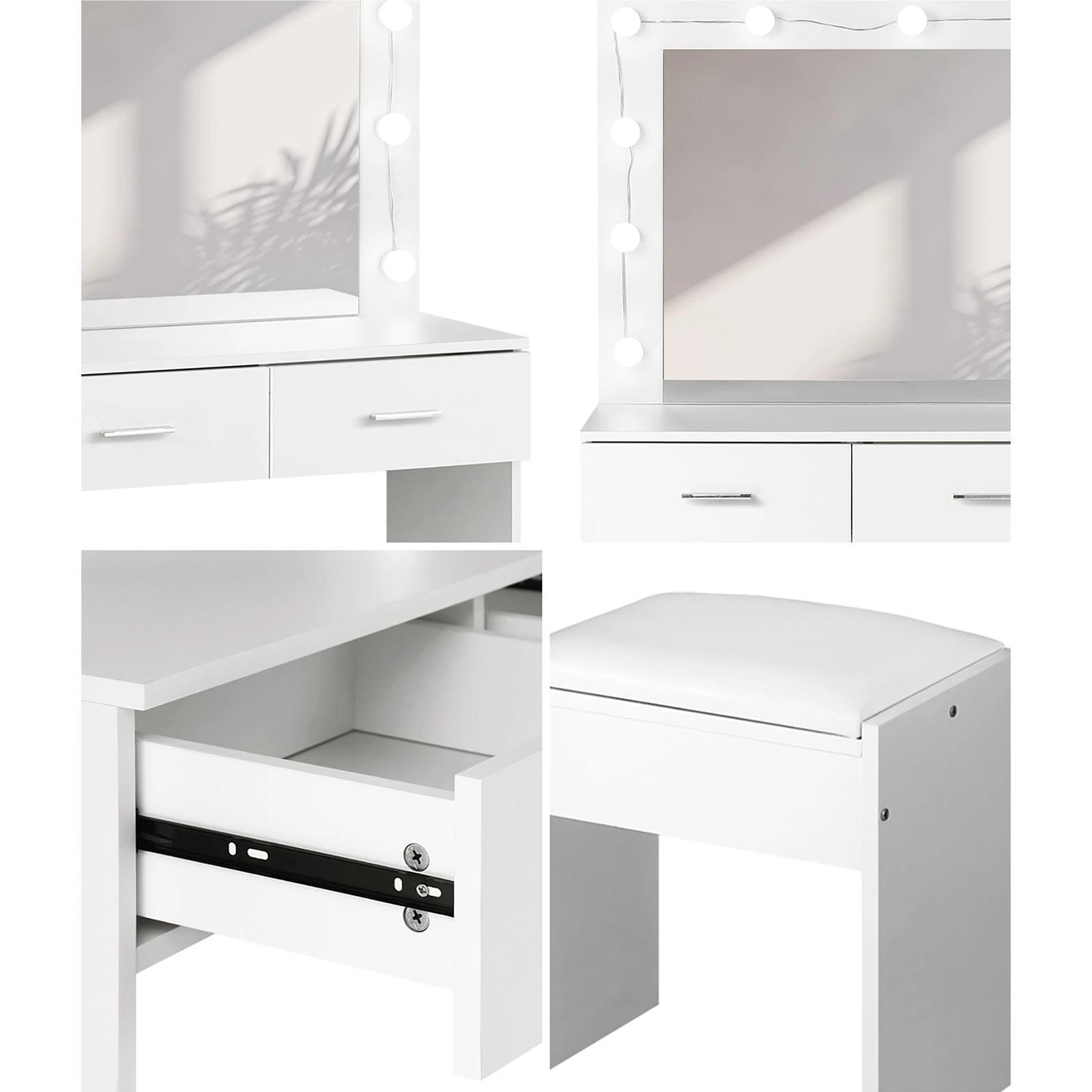 4 Oikiture Dressing Table Stool Set Makeup Mirror Storage Desk 10 Led Bulbs
 - White, 4 of 9