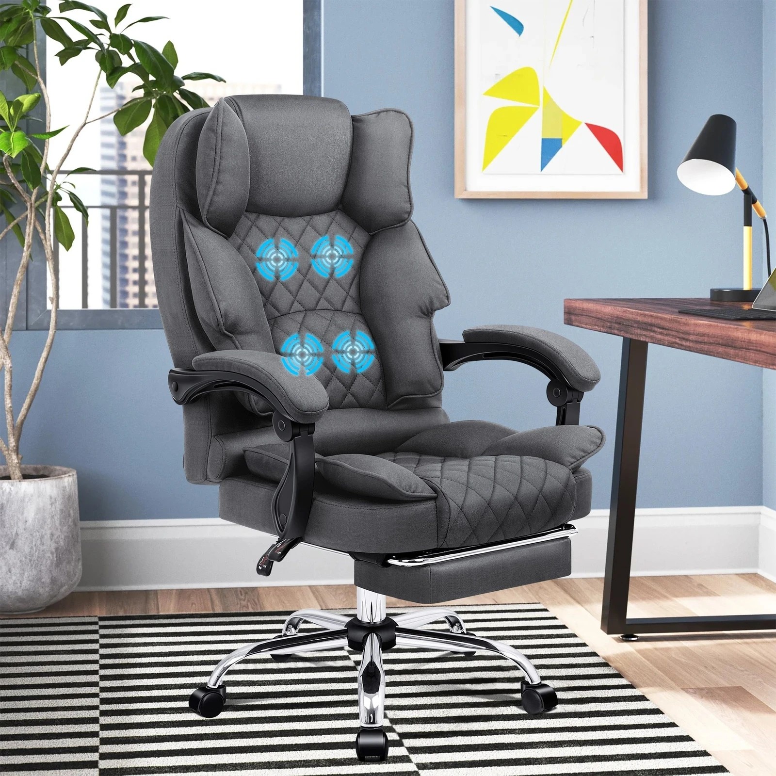 10 Alfordson Massage Office Chair Fabric Executive Recliner Gaming Computer Seat - Grey, 10 of 10