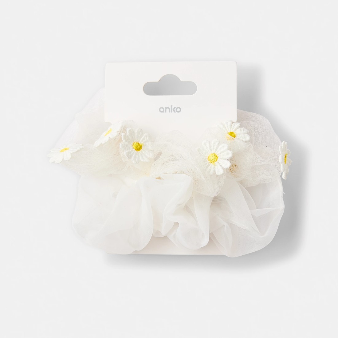 4 2 Pack Daisy Organza Hair Scrunchies - White, 4 of 4