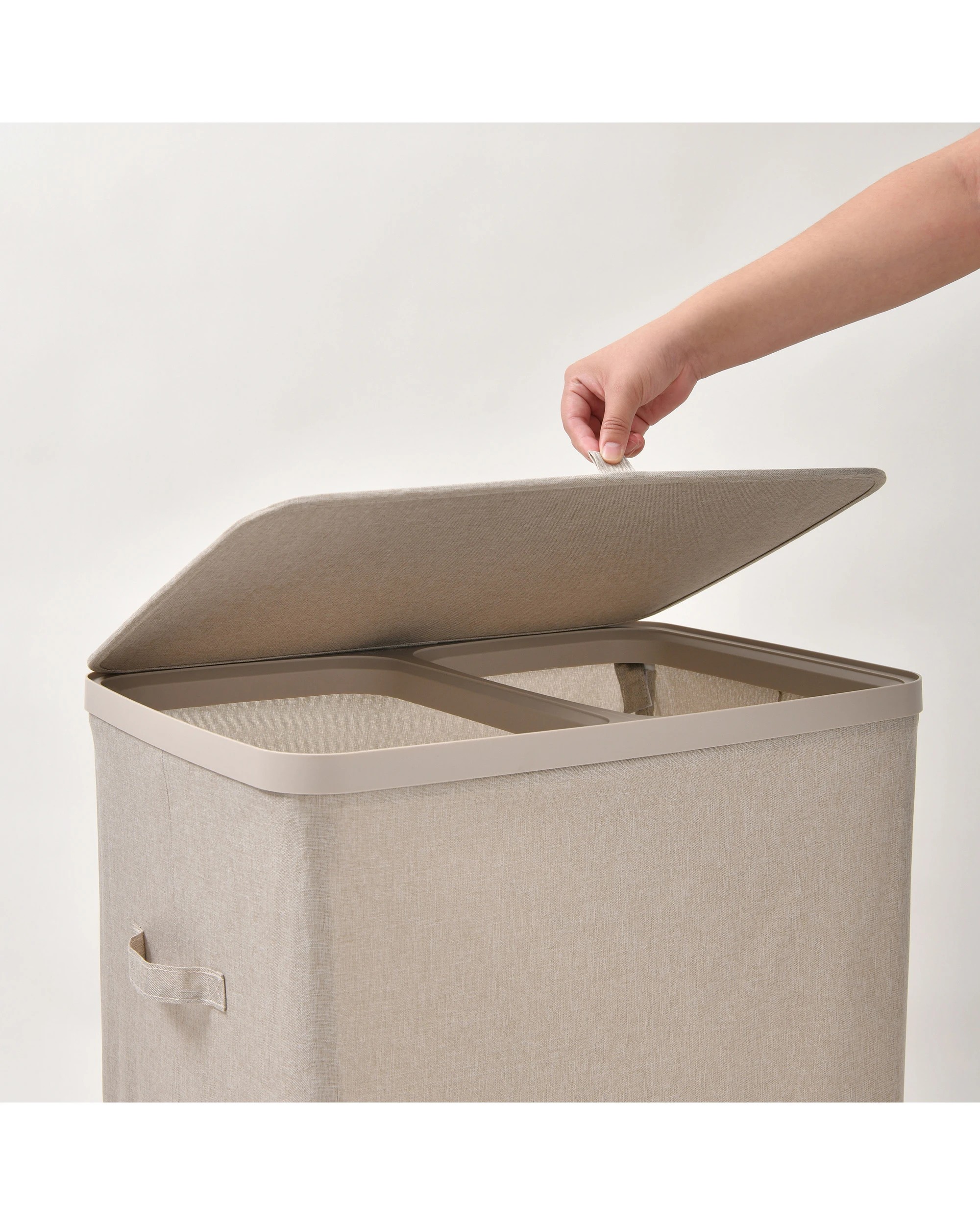 8 Sherwood Voyager 2-Section Laundry Hamper 100L Faux Linen 56x40x67cm - Natural, 8 of 8