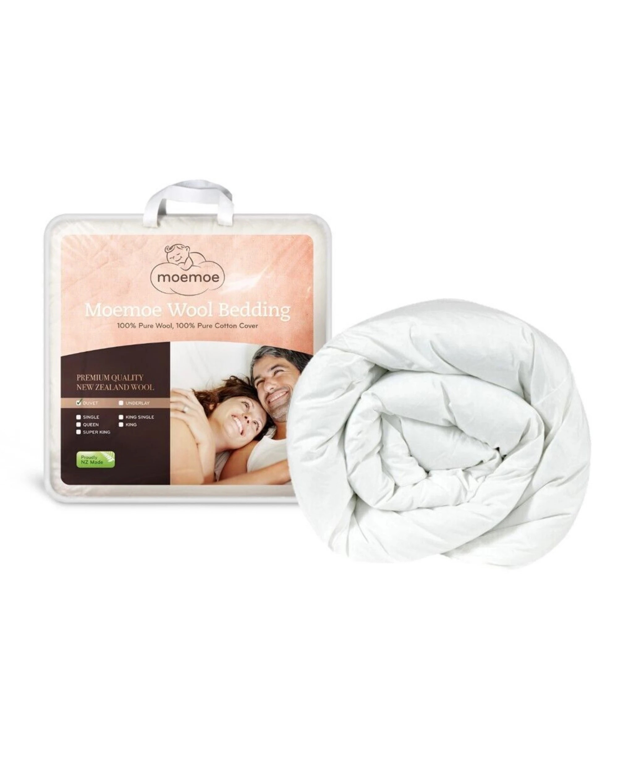1 Moemoe 100% New Zealand Wool Duvet Inner - Warm Weight - Queen Bed - White, 1 of 1