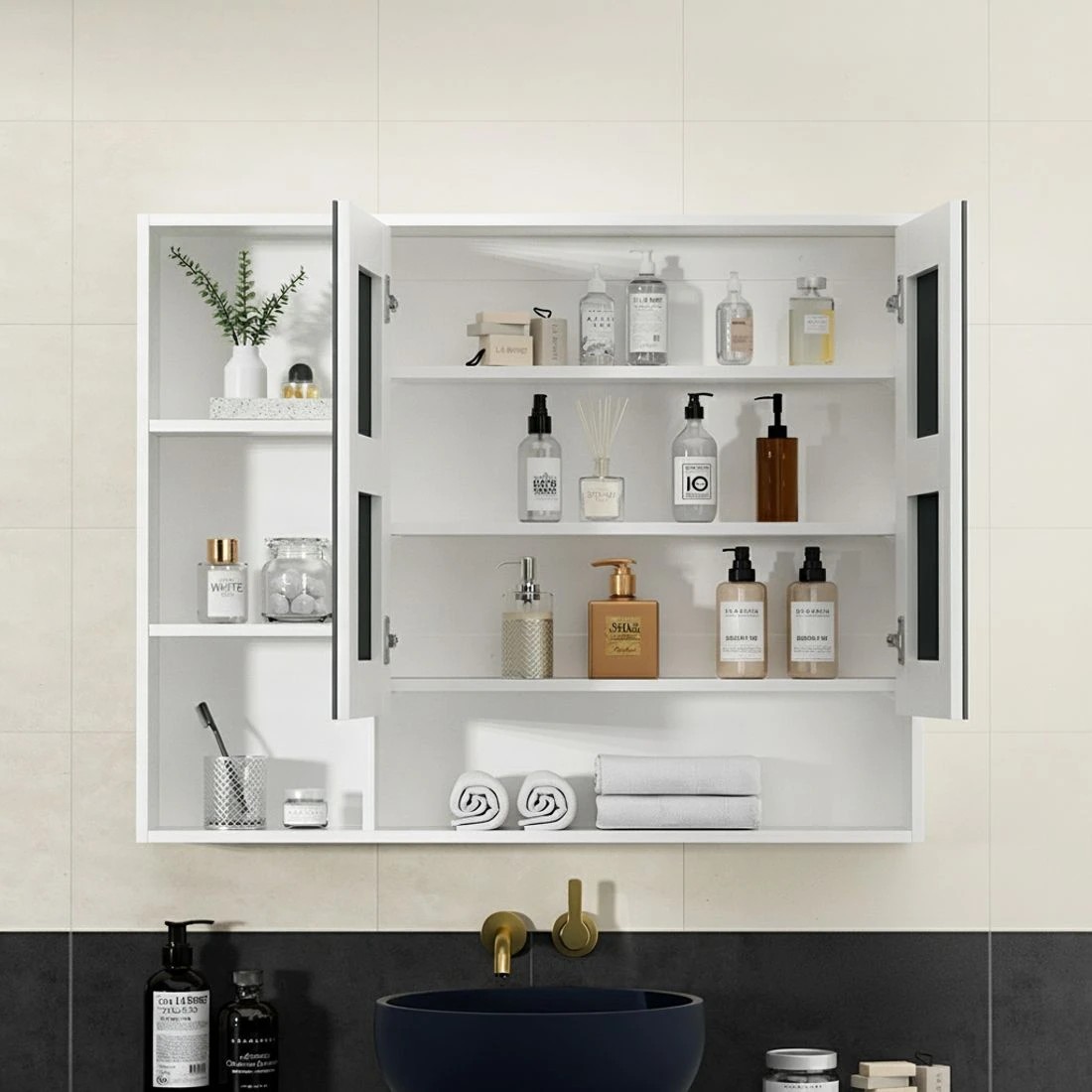 4 Cefito Bathroom Mirror Cabinet 100CM Vanity Medicine Wall Mounted Storage - White, 4 of 5