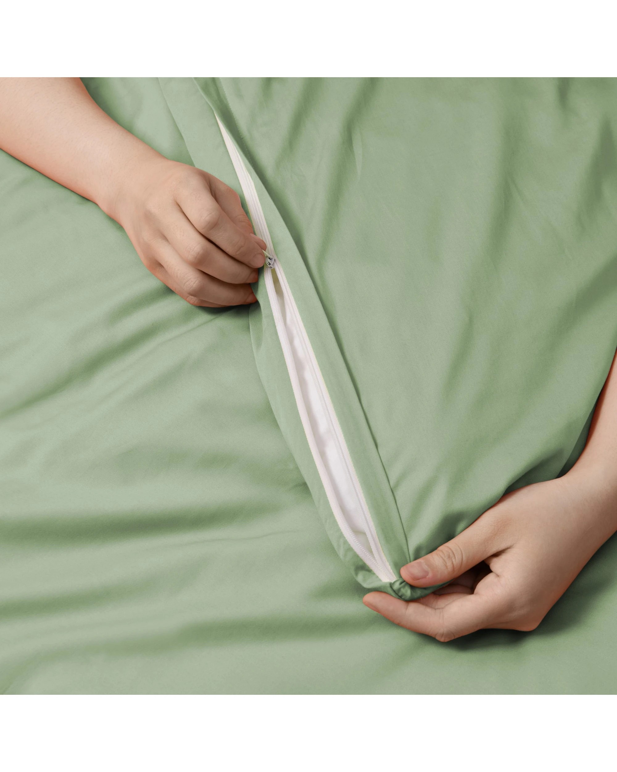 3 Serene 400TC Bamboo Cotton Sateen Quilt Cover Set - Queen Bed - Sage, 3 of 5