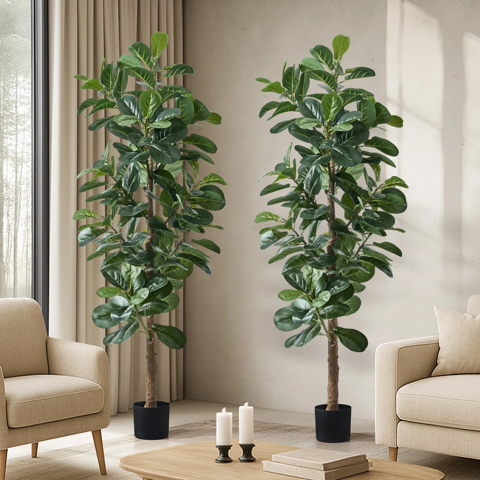 3 Livsip 2x Artificial Fiddle Leaf Fig Tree Lifelike Faux Plant 180cm - Green, 3 of 10