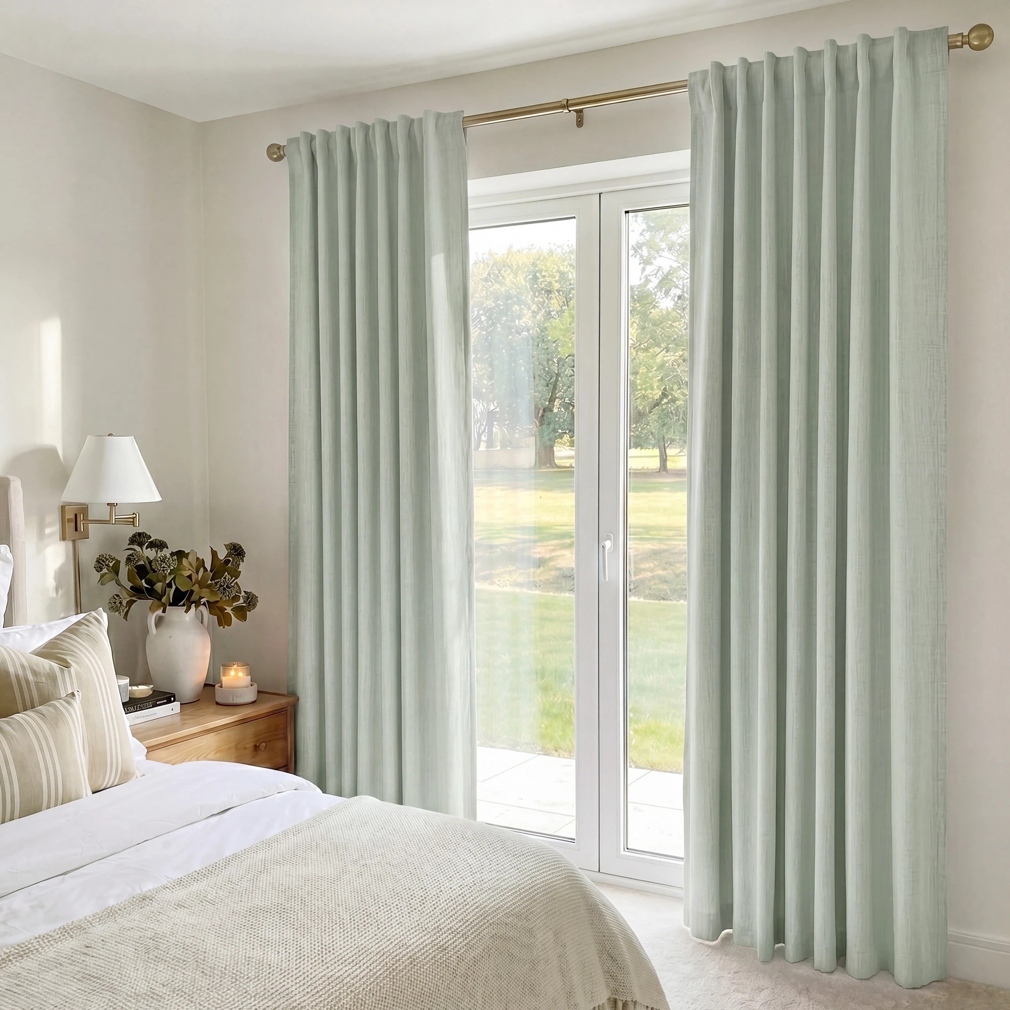 8 Marlow 2 Panels Blackout Curtains Linen Look Curtain Draperies Window Green, 8 of 8