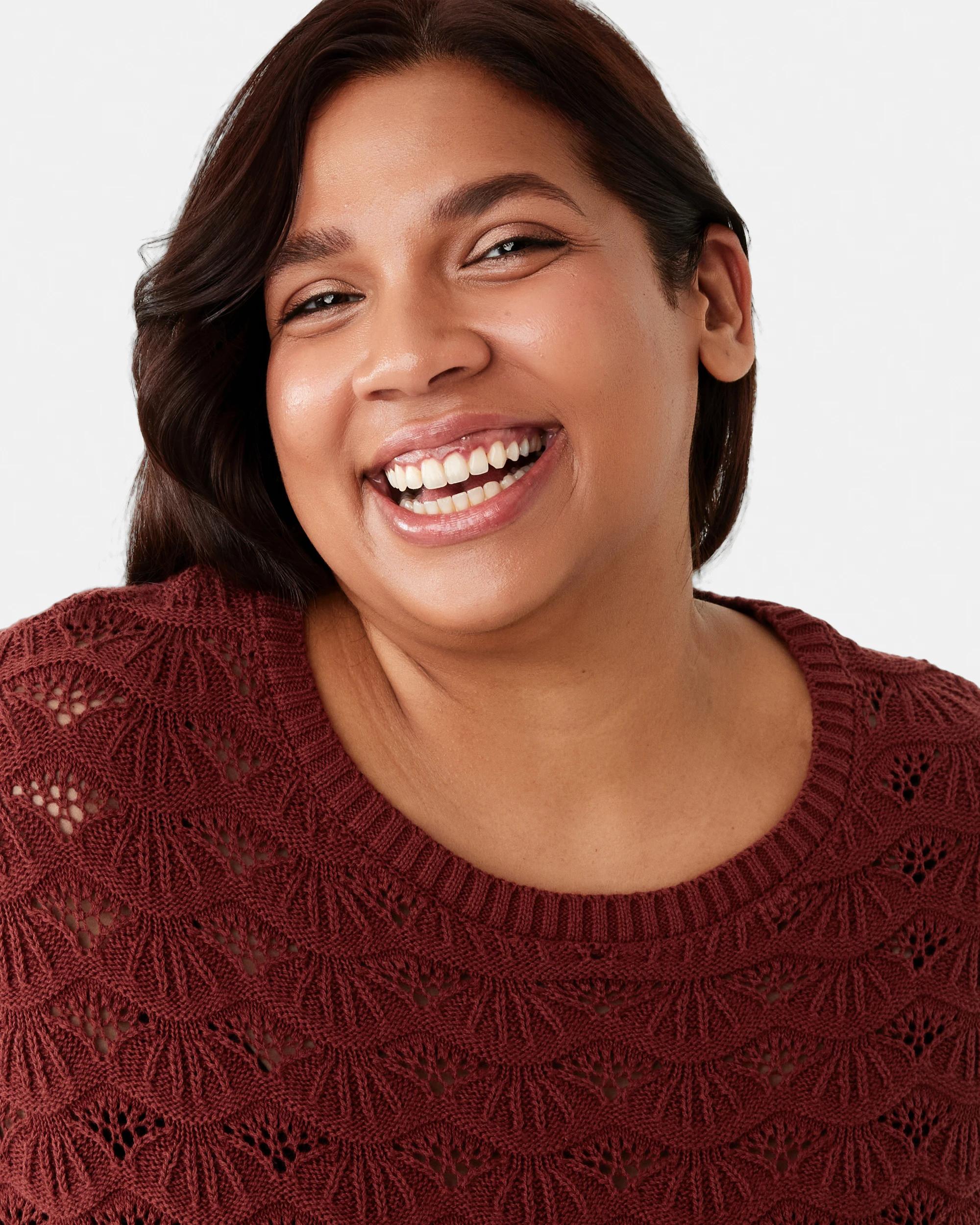 4 Curve Long Sleeve Crochet Knit Top Burnt Rust, 4 of 6