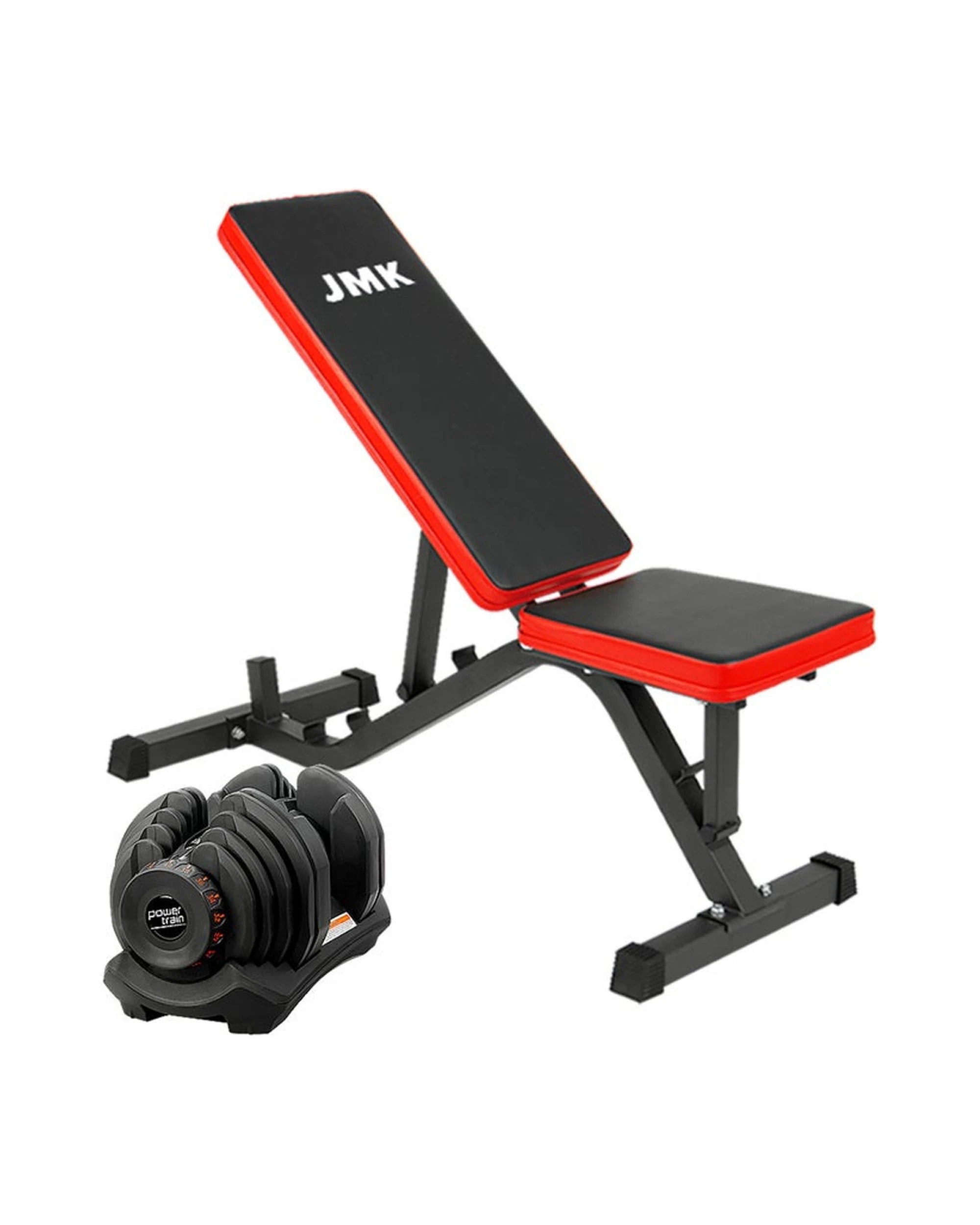 1 Powertrain 40kg Adjustable Dumbbell Home Gym Exercise Equipment With Bench - Black, 1 of 5