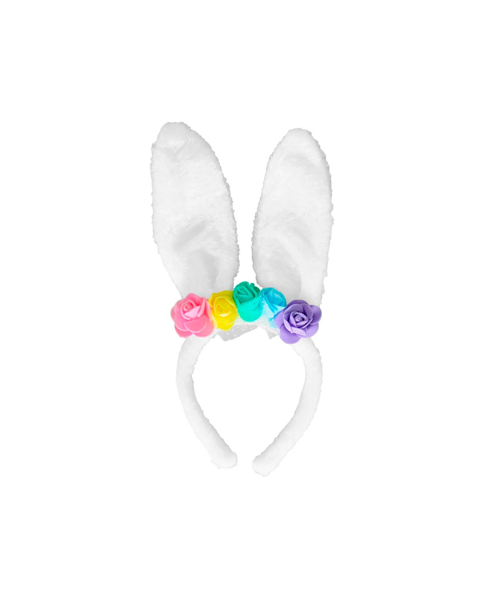 1 JDParty White Plush Bunny Ears Floral Headband, 1 of 3