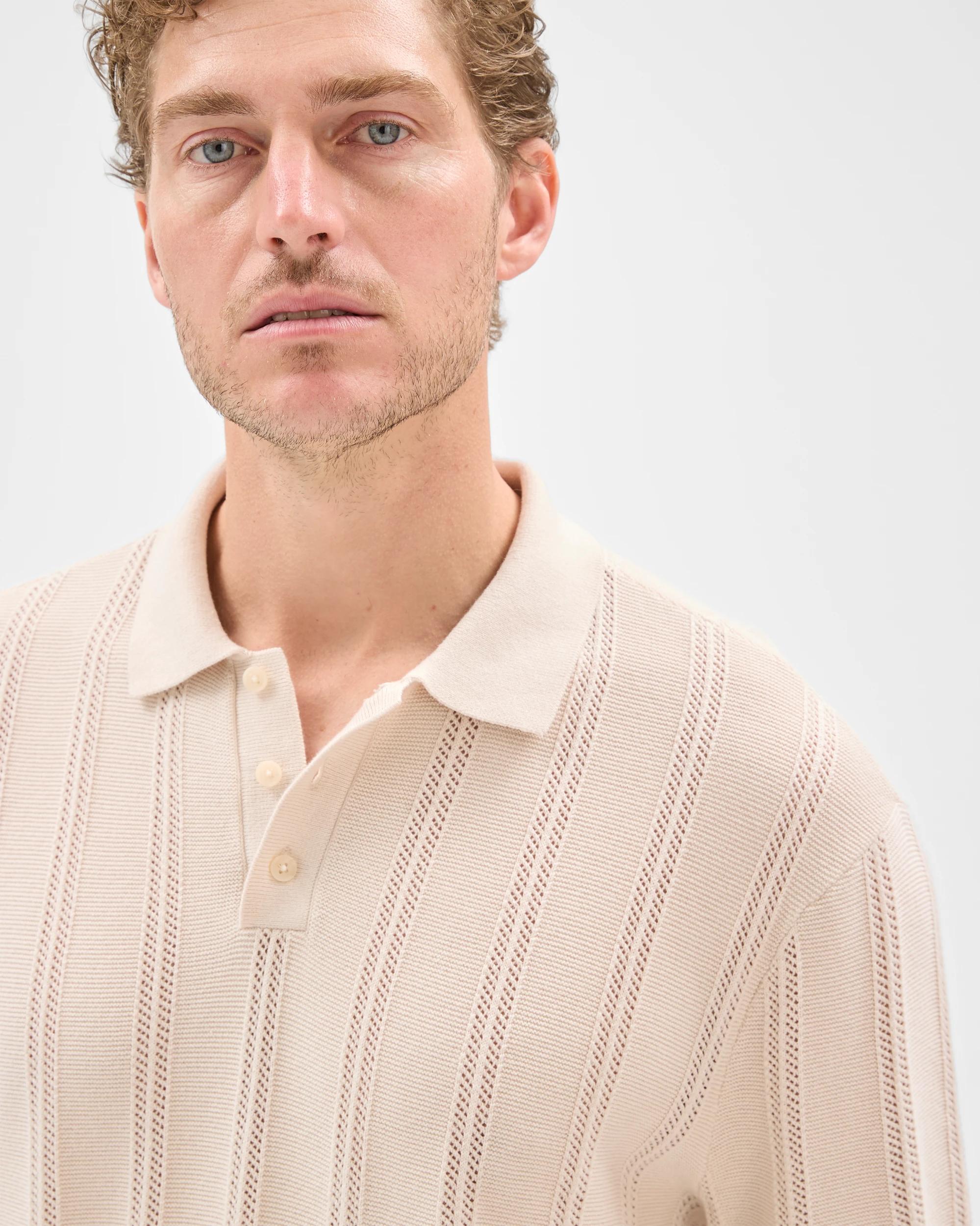 7 Target Man Australian Cotton Textured Stripe Knit Polo Top BIRCH, 7 of 7