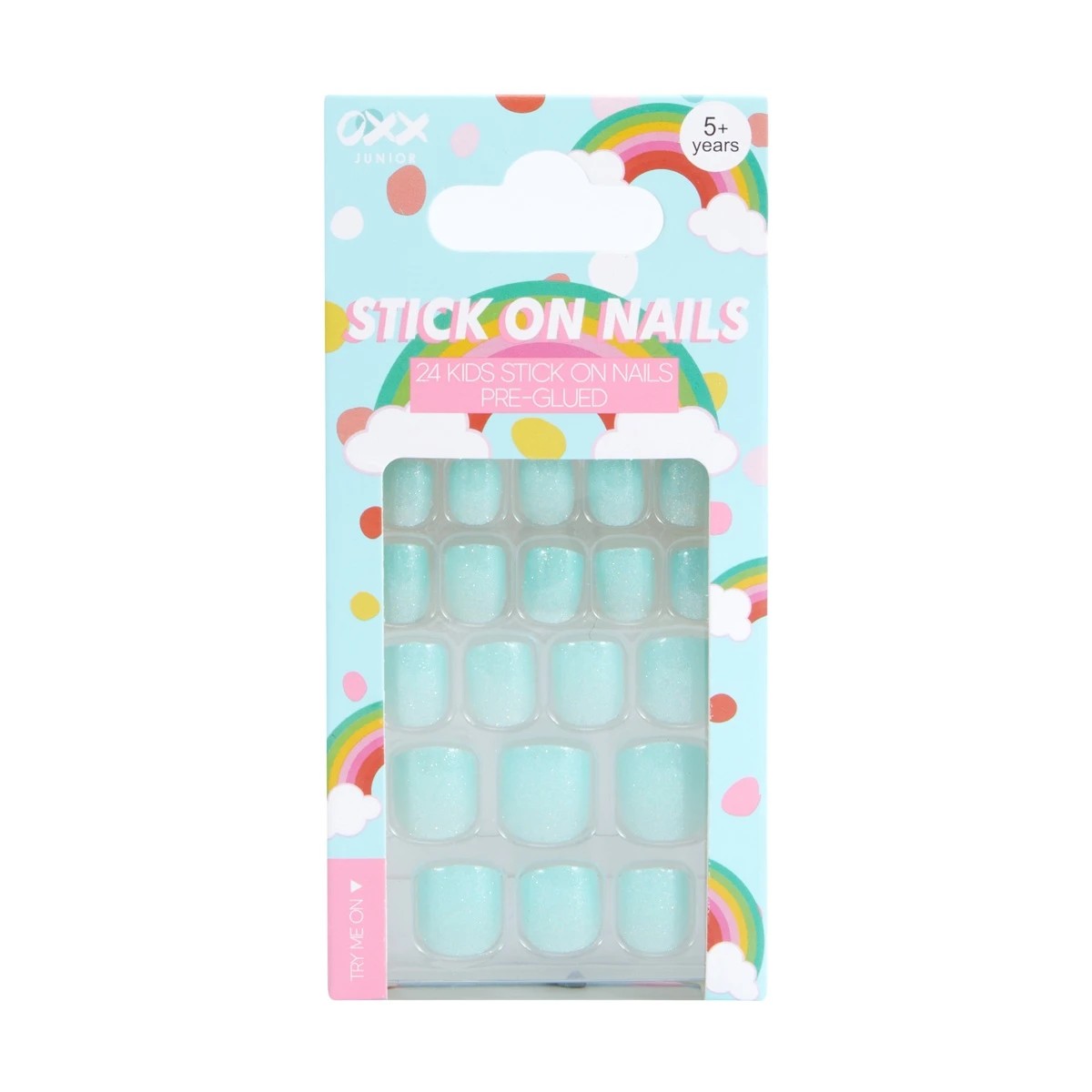 1 OXX Junior 24 Pack Kids Pre-Glued Stick-On Nails - Shimmer Mint, 1 of 5