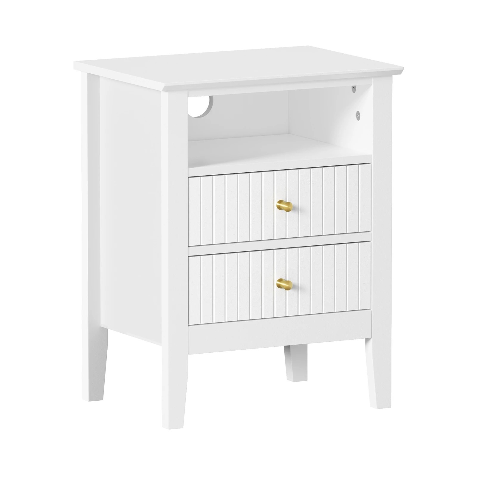 6 Oikiture Bedside Table Nightstand 2 Drawer with Shelf Storage Cabinet - White, 6 of 9