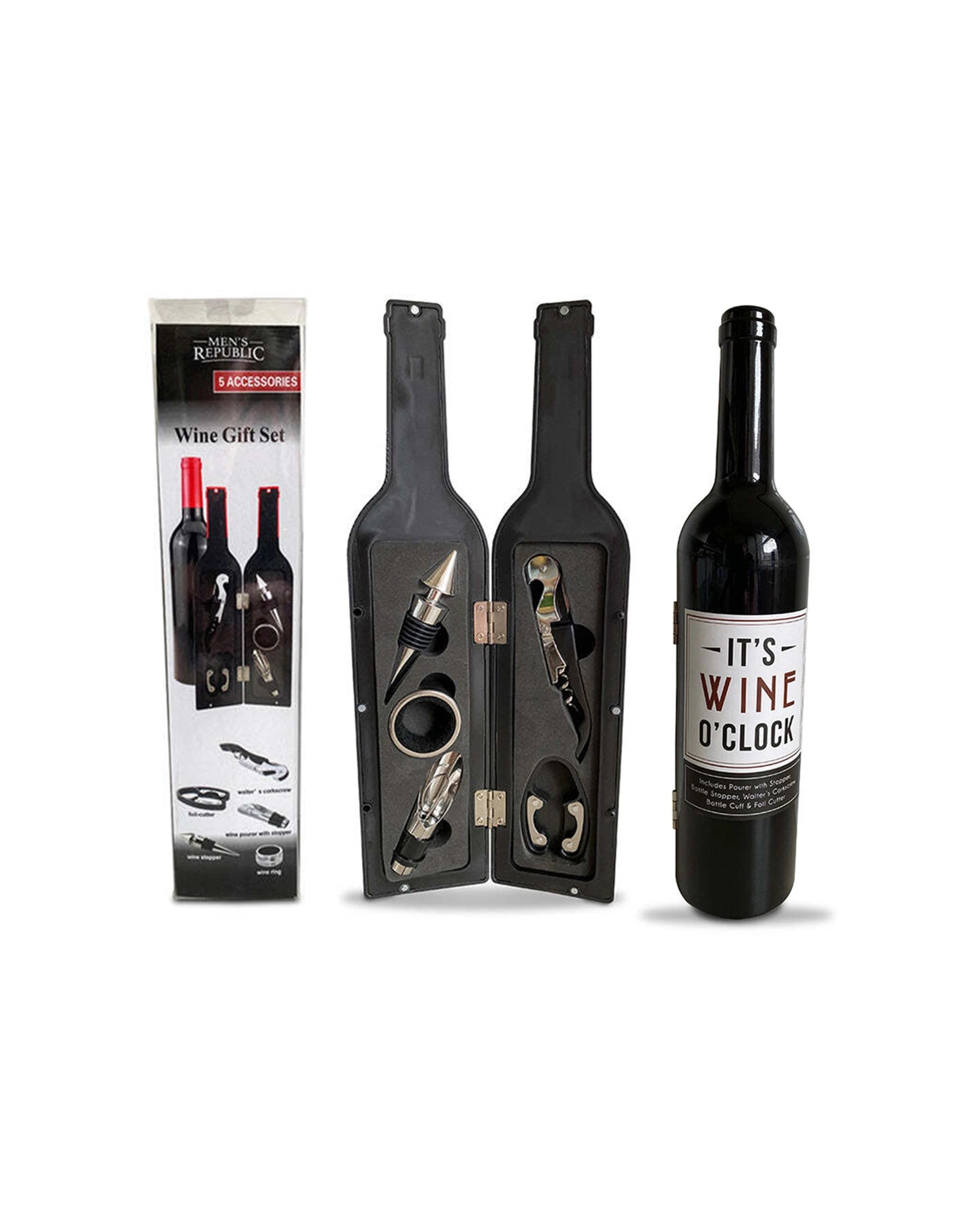 1 Mens Republic Wine Tool Gift Set 5 Piece Corkscrew And Accessories Set 5 Pc Metal Kit - Black, 1 of 5