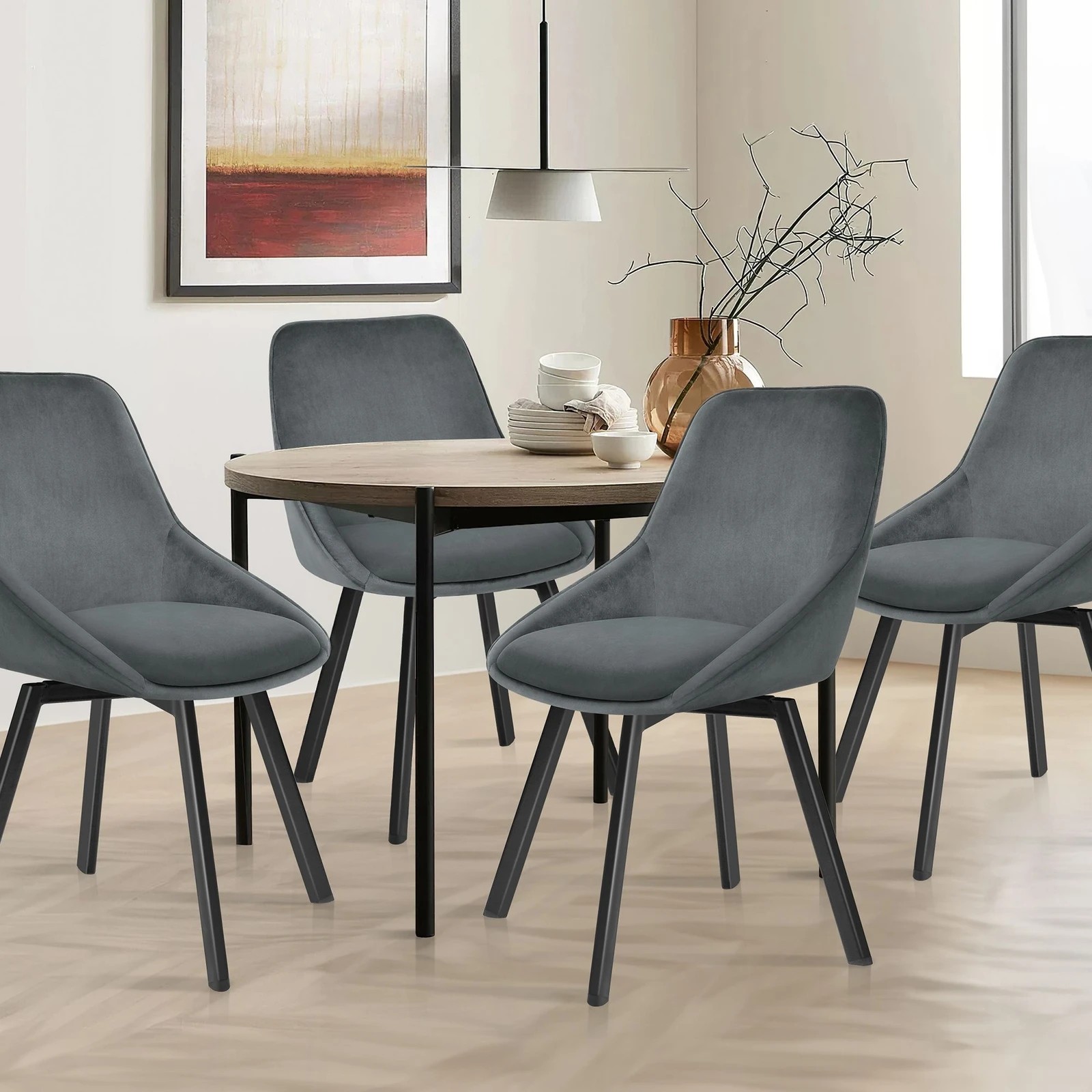 3 Alfordson 2x Dining Chairs Accent Kitchen Swivel Lounge Padded Seat Velvet - Grey, 3 of 9