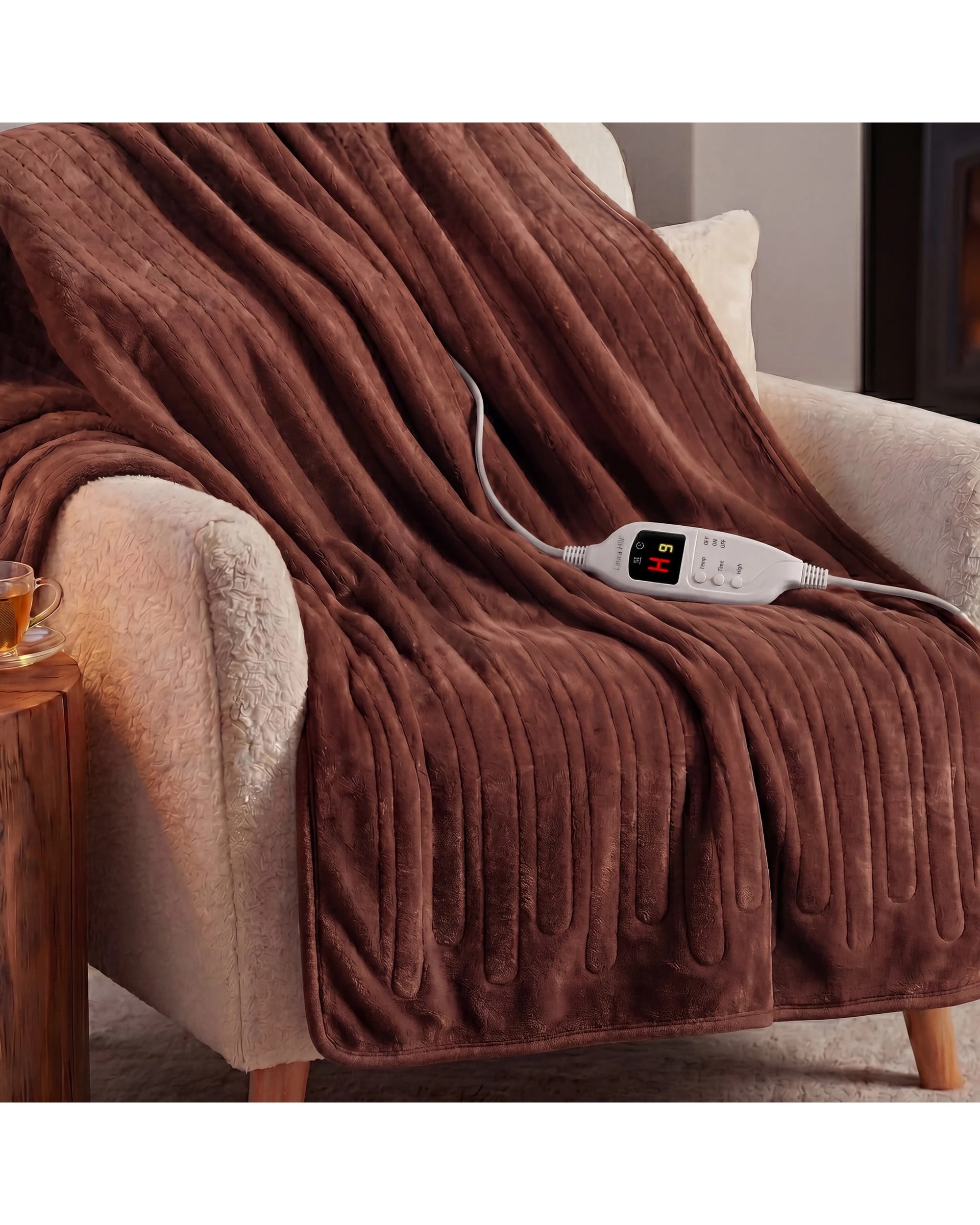 4 Laura Hill Electric Heated Blanket Throw Soft Coral Fleece 9 Heat Settings Machine Washable - Brown, 4 of 8