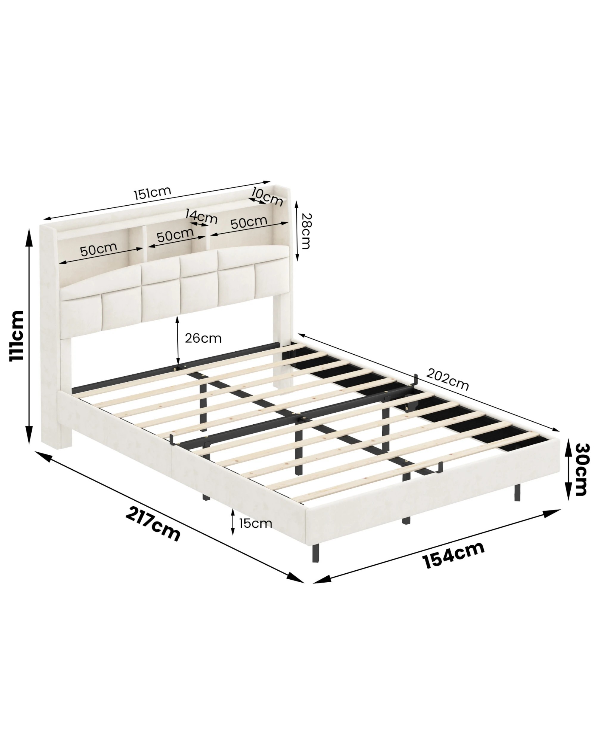 3 Advwin Queen Velvet Floating Bed Frame with LED Lights and Charging Station - Beige, 3 of 7