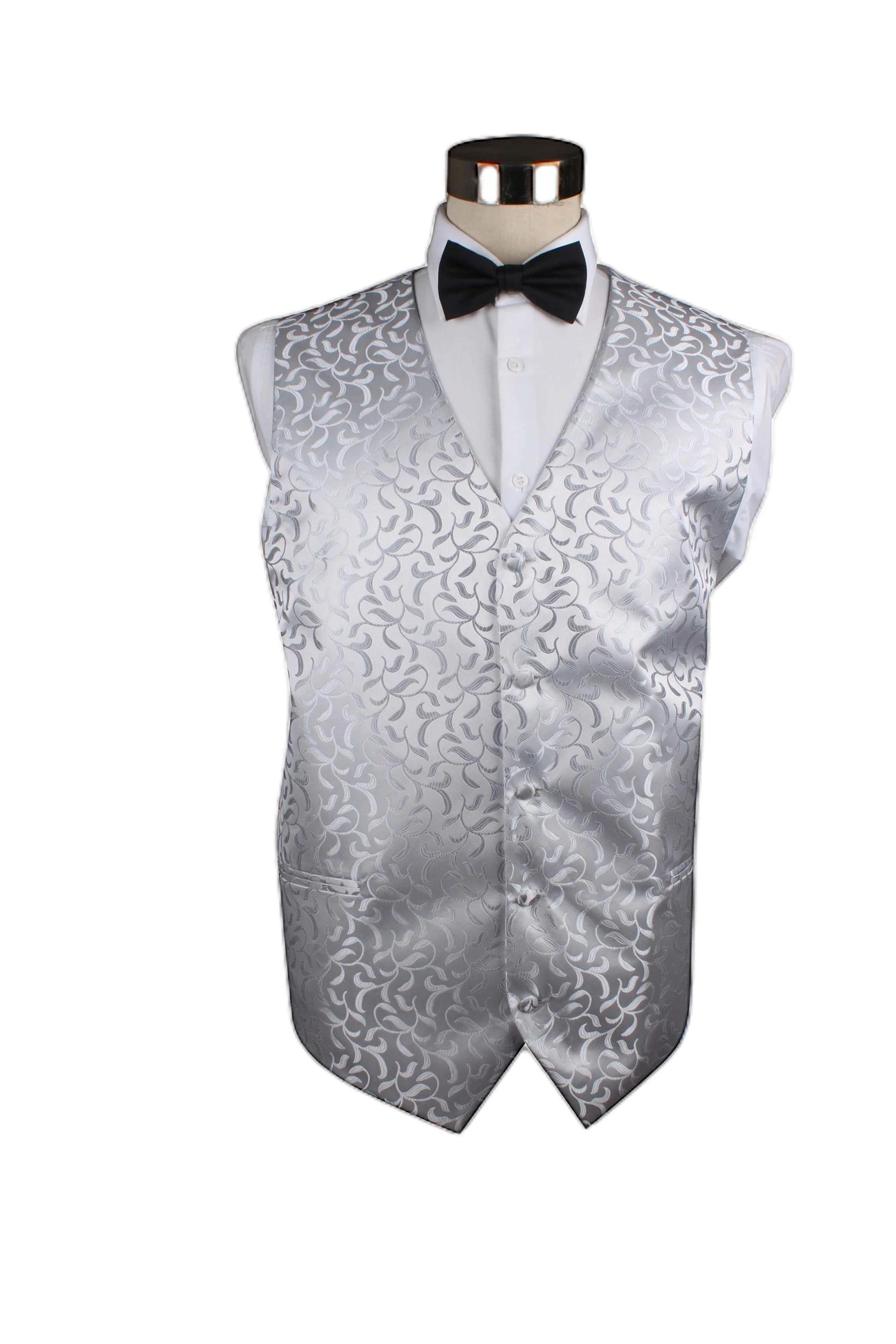 1 Zasel Mens Scroll Vine Patterned Vest Waistcoat SILVER, 1 of 1