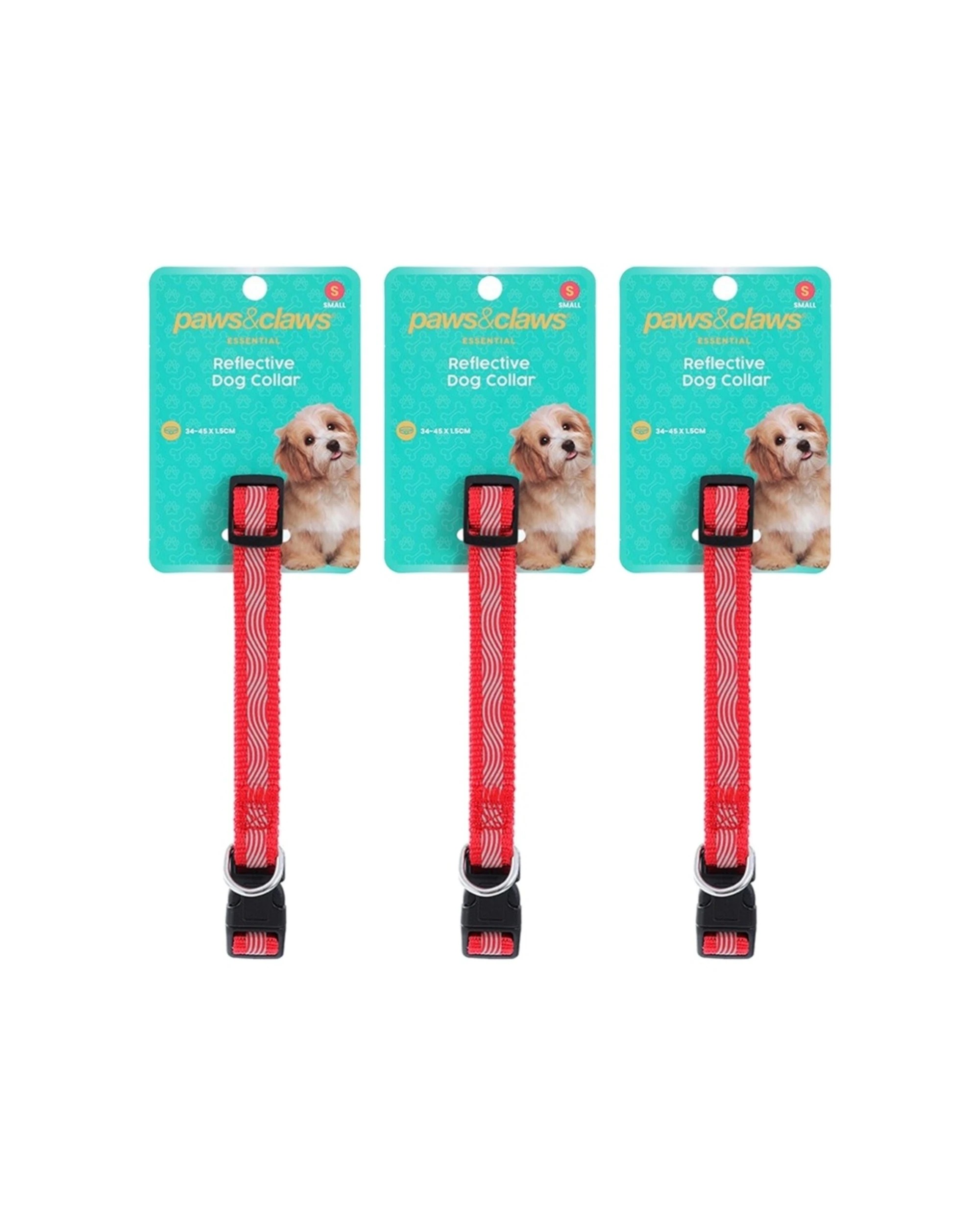 1 Paws & Claws 3PK Reflective Pet Dog Collar Small 34-45x1.5cm - Assorted, 1 of 6