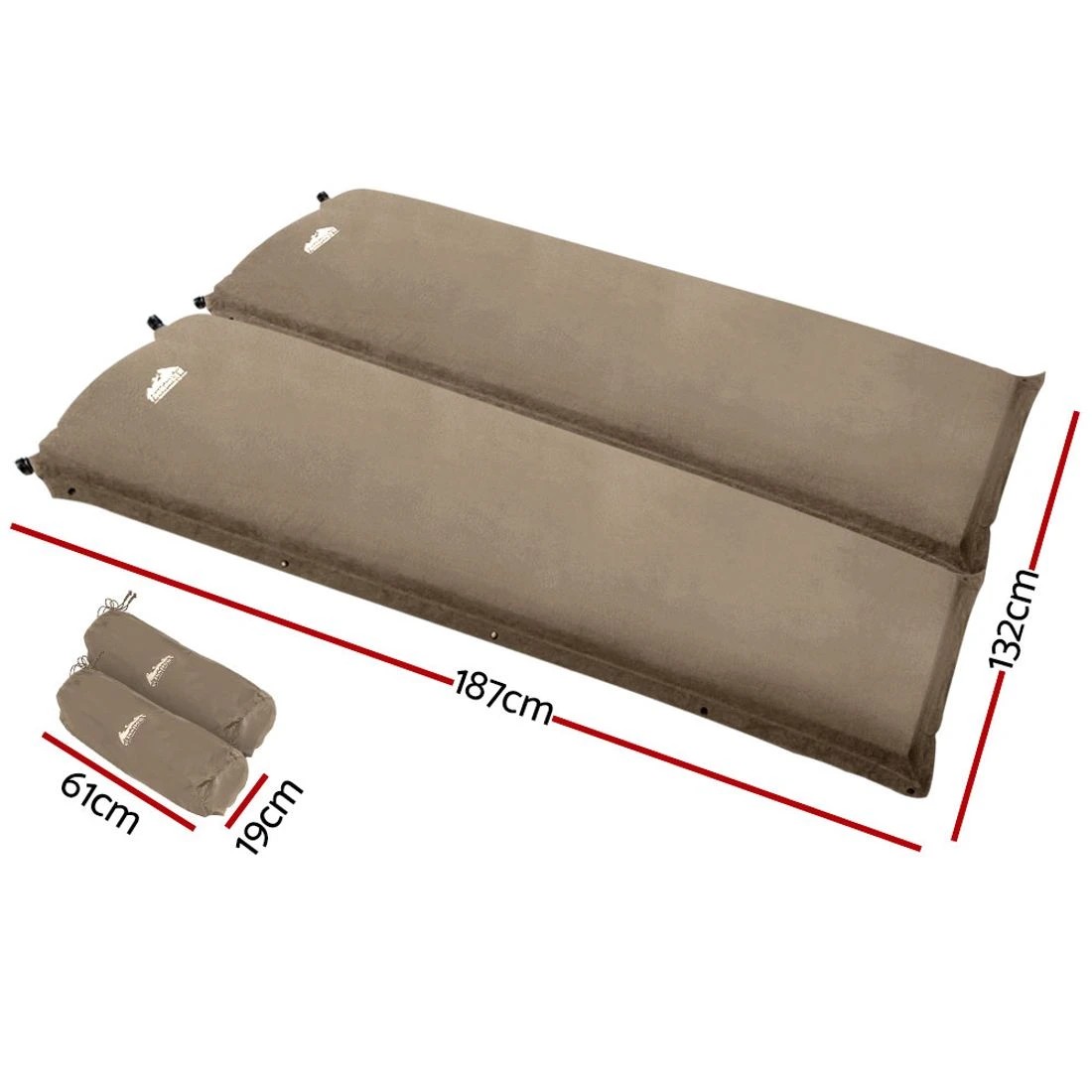 2 Weisshorn Self Inflating Mattress Camping Sleeping Mat Air Bed Double Set Coffee - Brown, 2 of 5