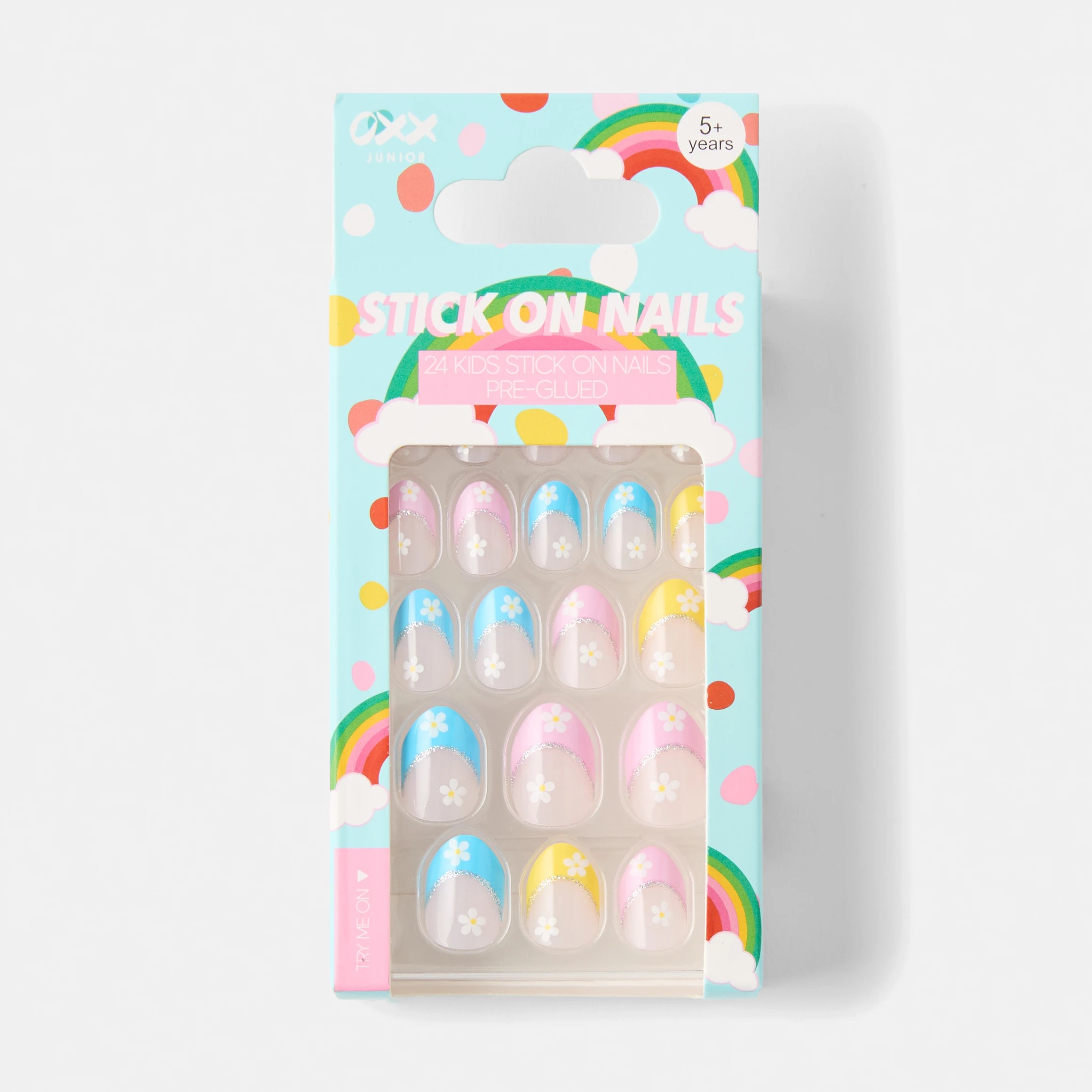 1 OXX Junior 24 Pack Kids Pre-Glued Stick-On Nails - Flowers, 1 of 5