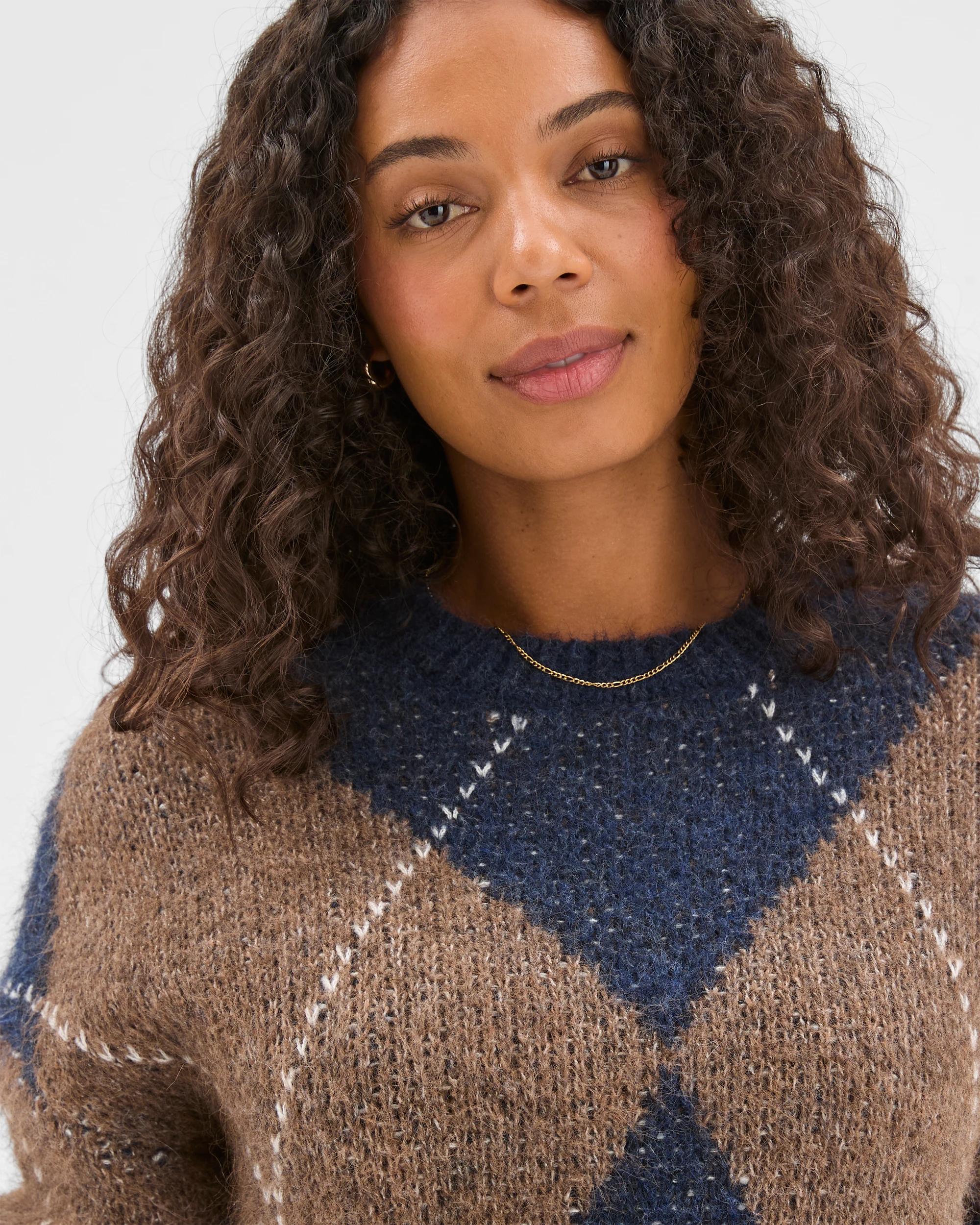 3 Target Woman Oversized Argyle Knit Jumper NAVY MARLE, 3 of 7