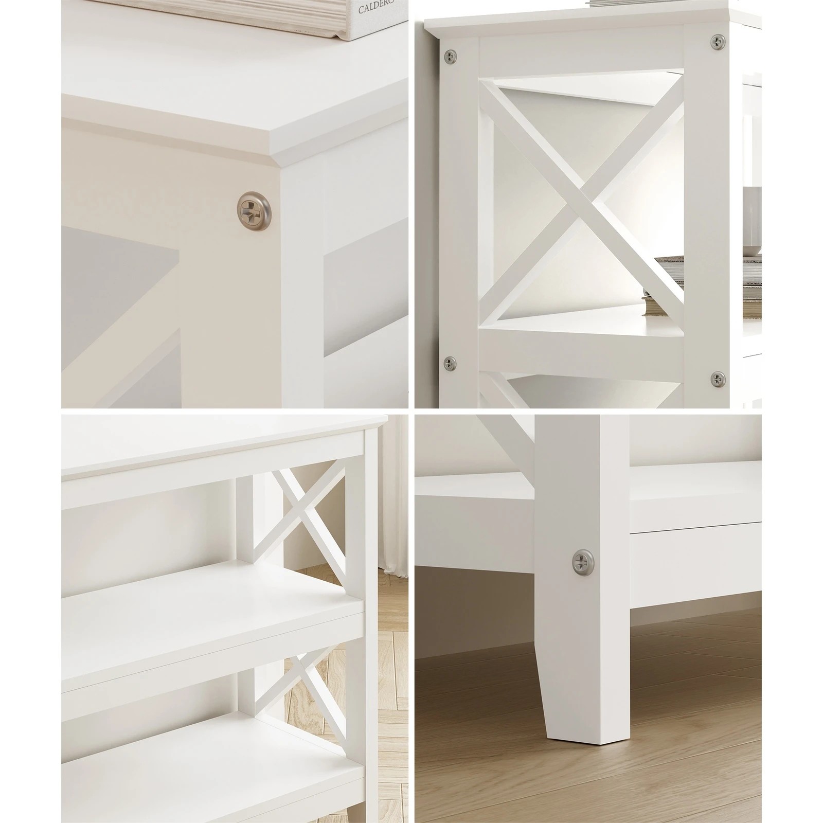 4 Oikiture 3-tier Console Table X-design Wood Sofa Table Hall Side Entry
 - White, 4 of 10