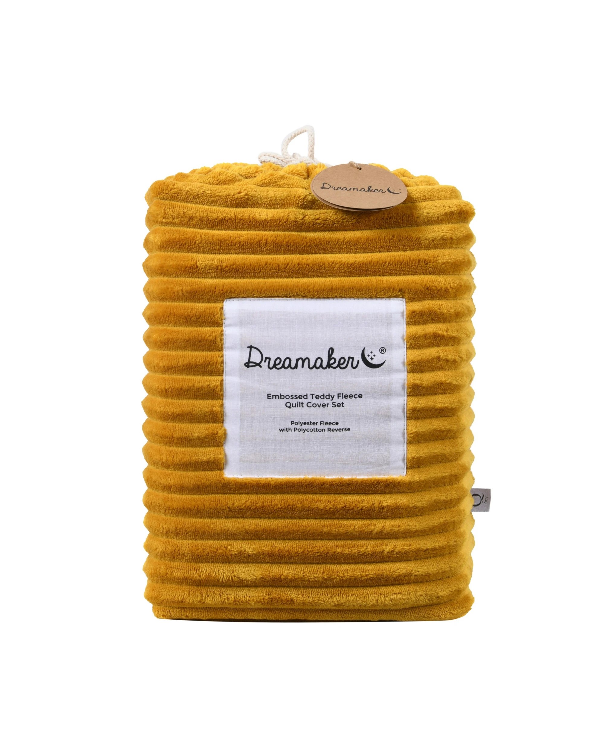6 Dreamaker Signature Embossed Corduroy Fleece Quilt Cover Set - King Single Bed - Mustard, 6 of 6