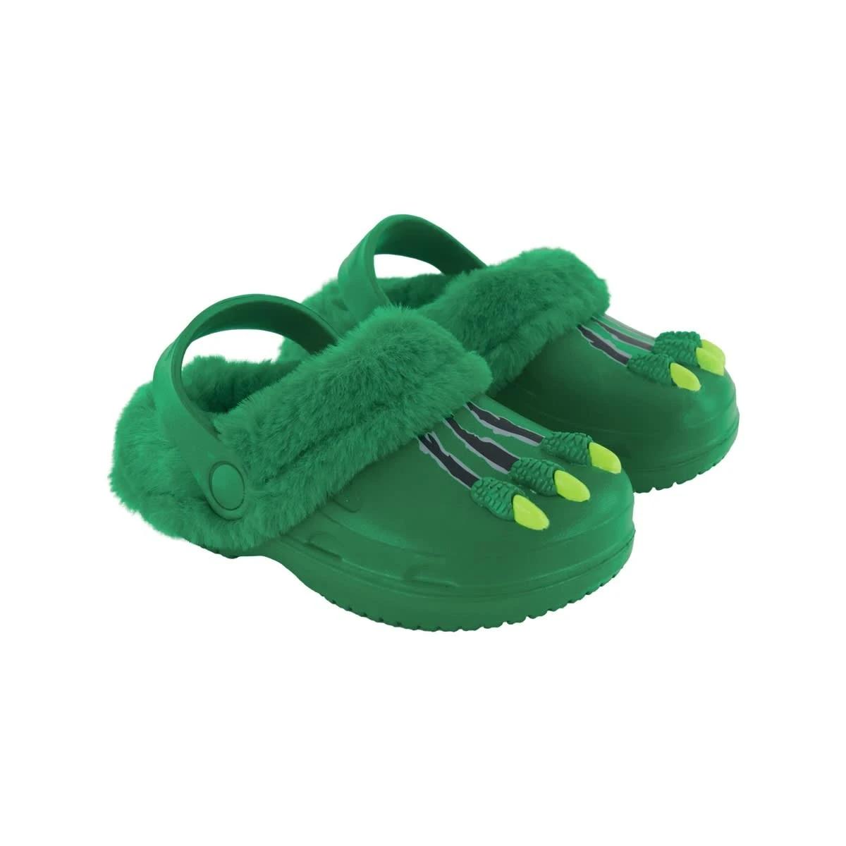 2 Junior Faux Fur Lined Clogs Dino Green, 2 of 4