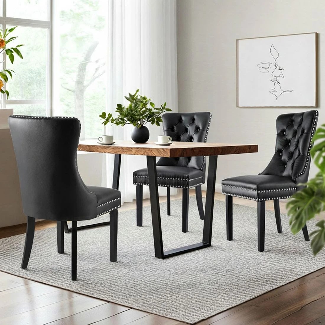 4 1 Set of 4 Artiss Dining Chairs  Leather - Black, 4 of 5