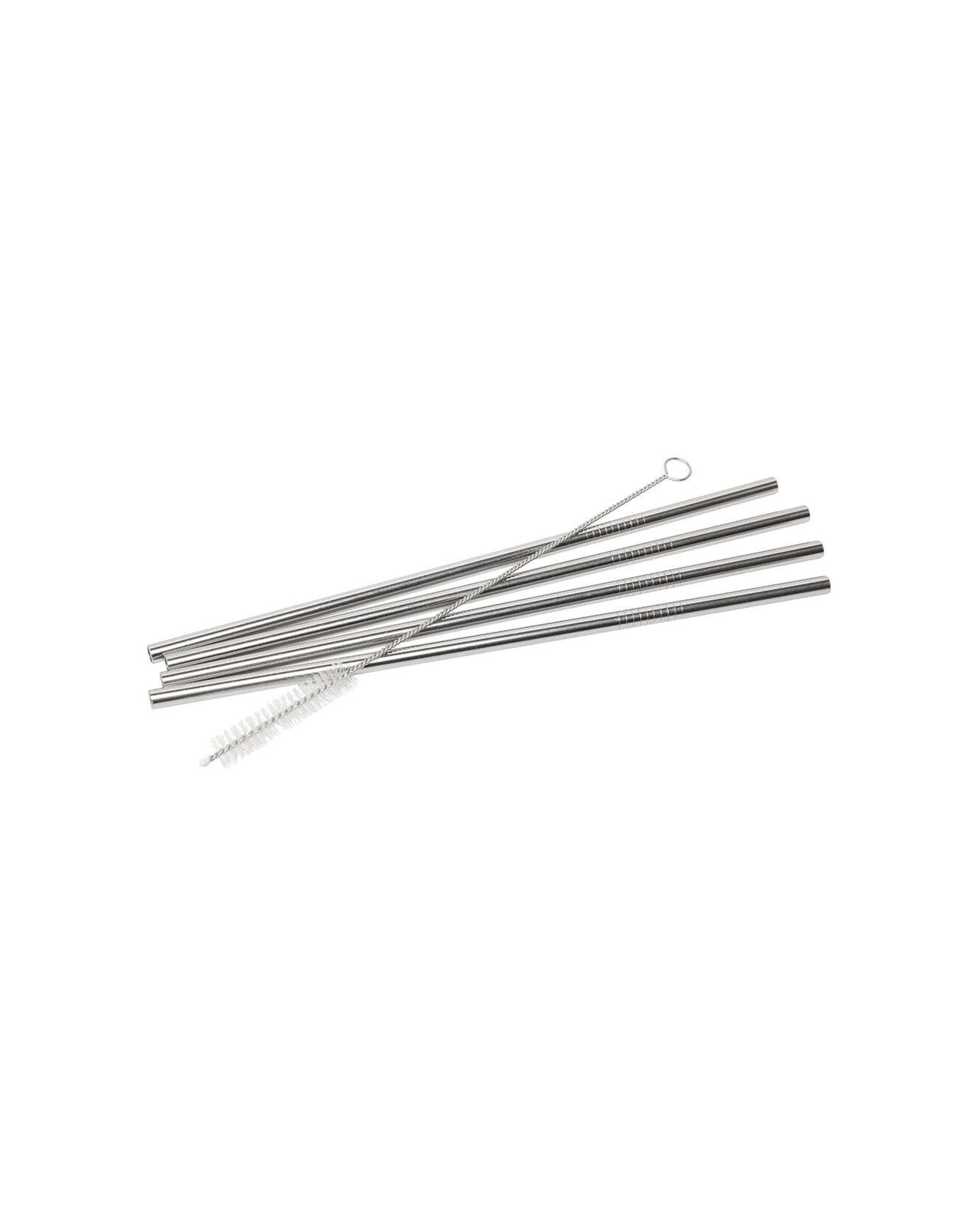 1 Wiltshire 4pc Reusable Stainless Steel Drinking Straws with Cleaning Brush - Metallic, 1 of 3