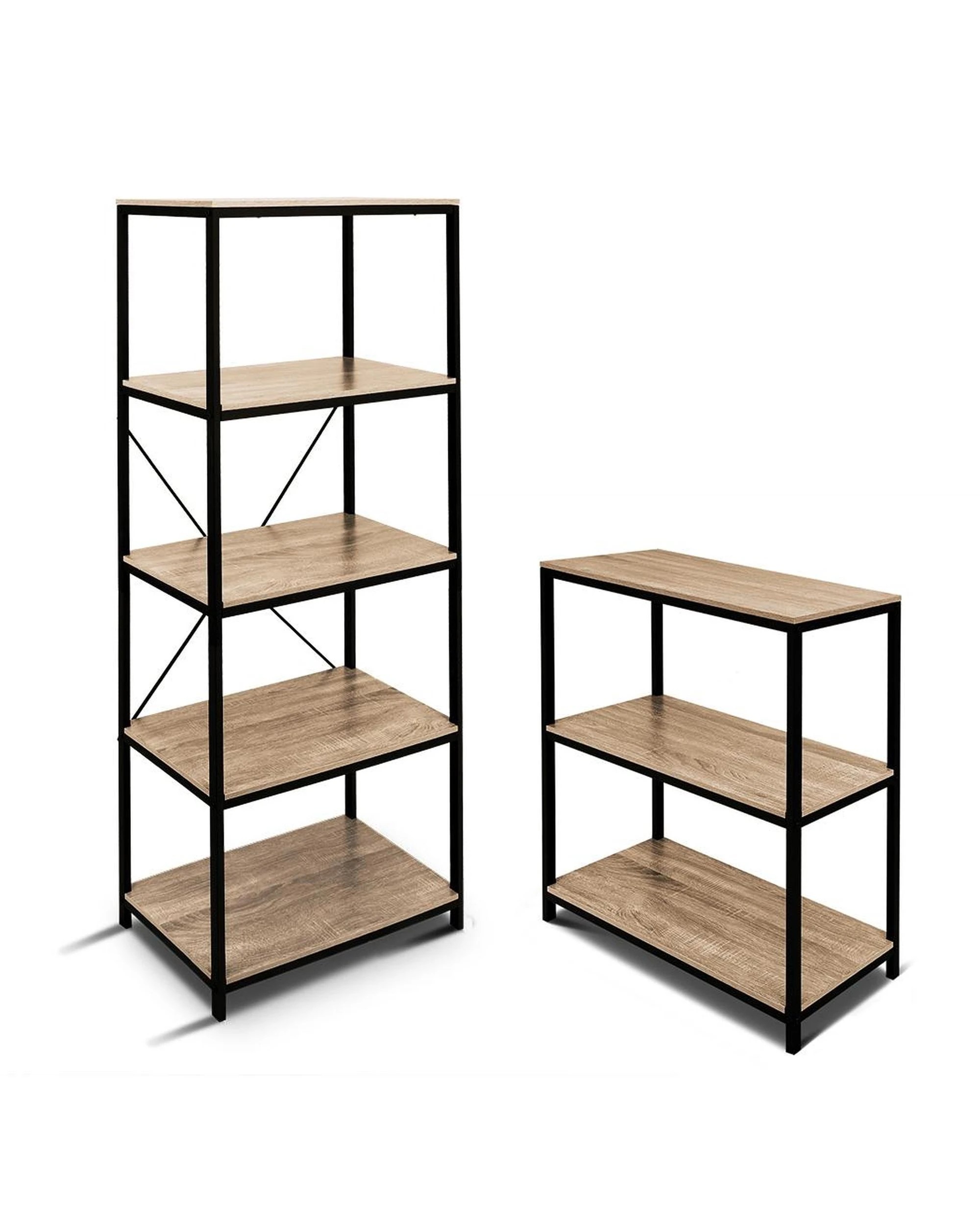 1 Rome Industrial Style Storage Bookshelf Set Oak, 1 of 10
